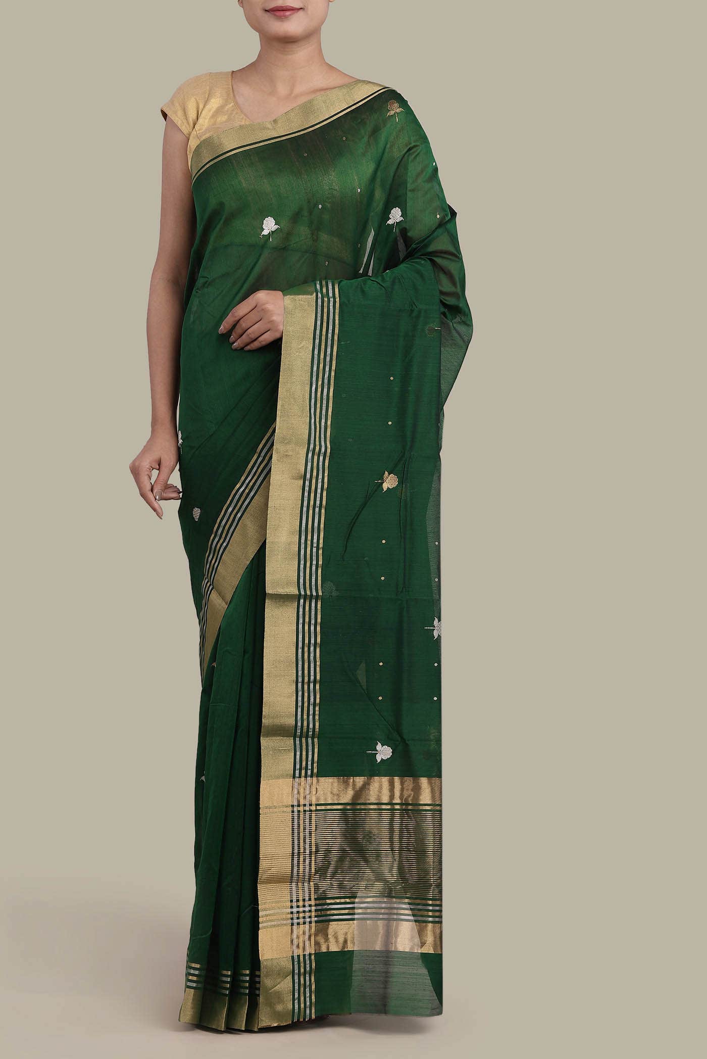 Green Chanderi Silk Cotton Saree
