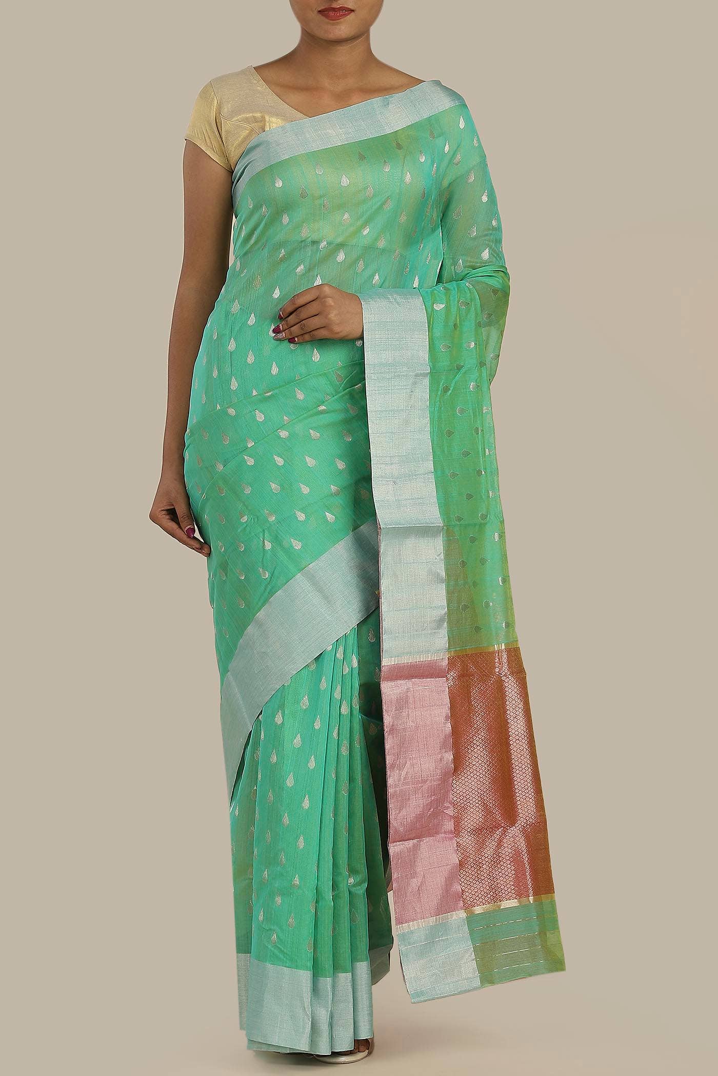 Green Chanderi Silk Cotton Saree