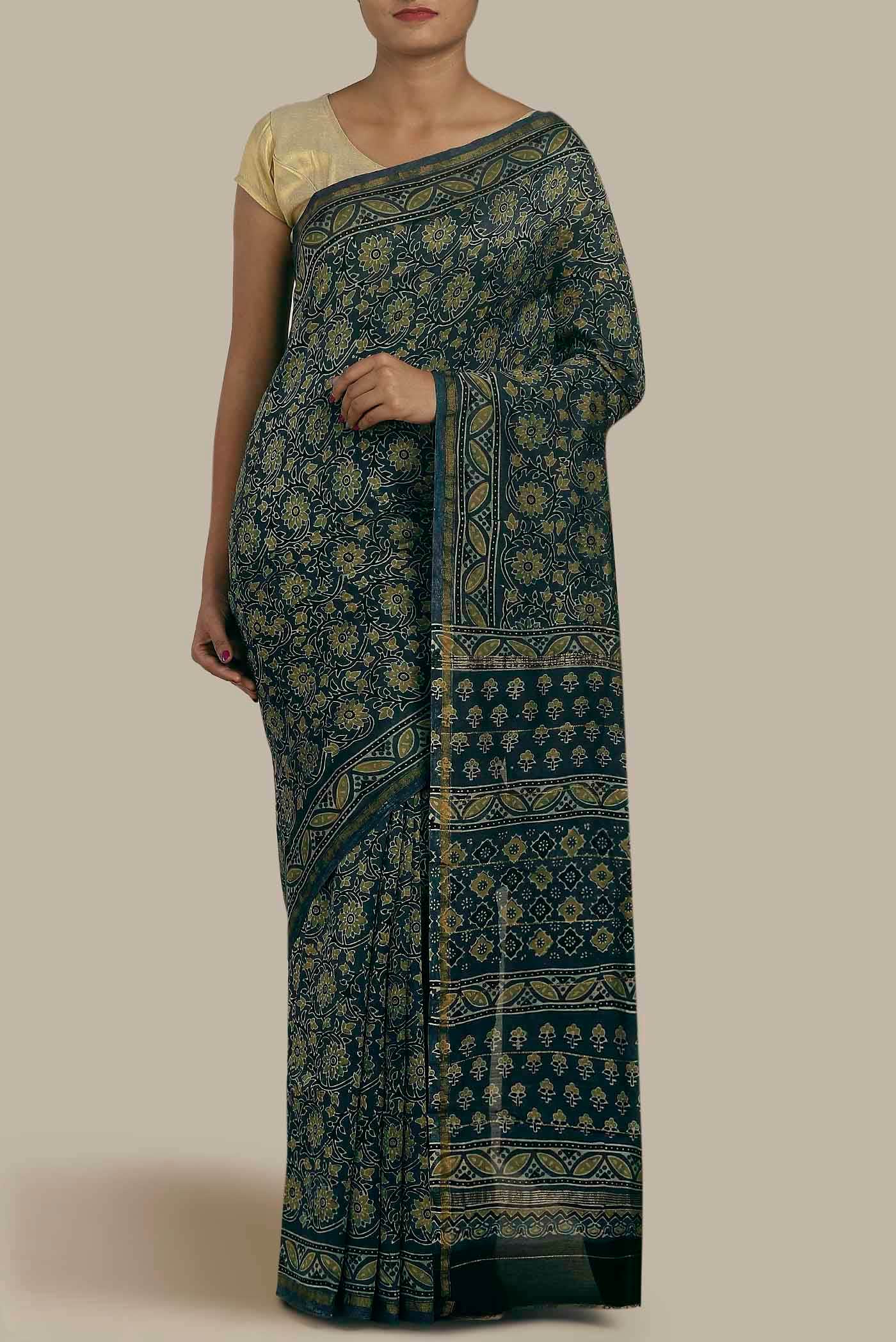 Blue Chanderi Silk Cotton Saree