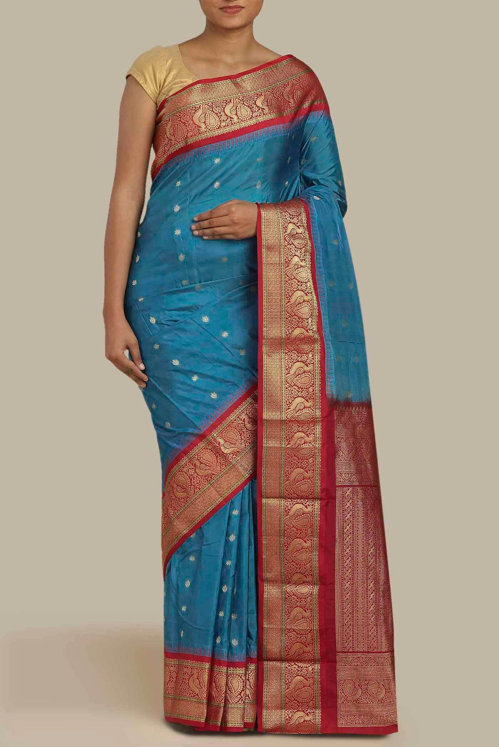 Blue Blended Bangalore Silk Saree