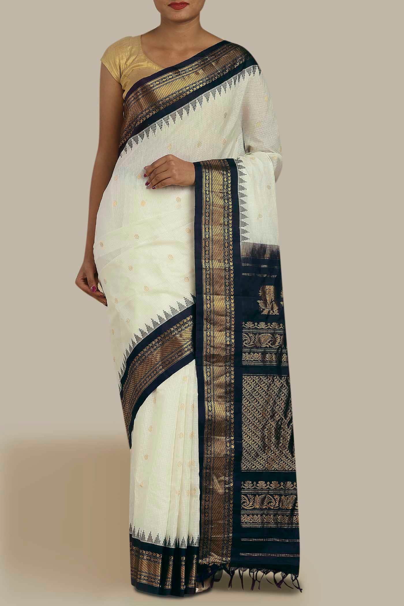 White Gadwal Silk Cotton Saree