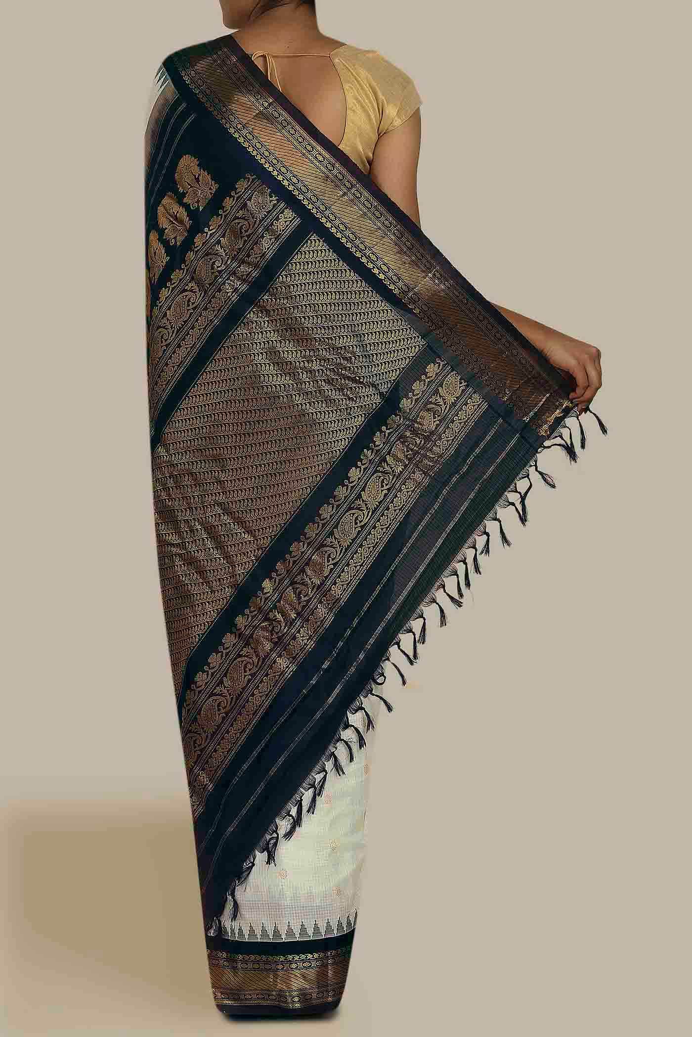 White Gadwal Silk Cotton Saree