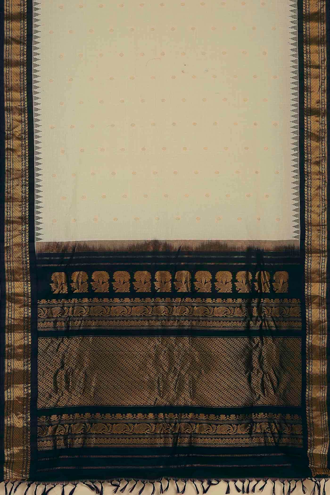 White Gadwal Silk Cotton Saree