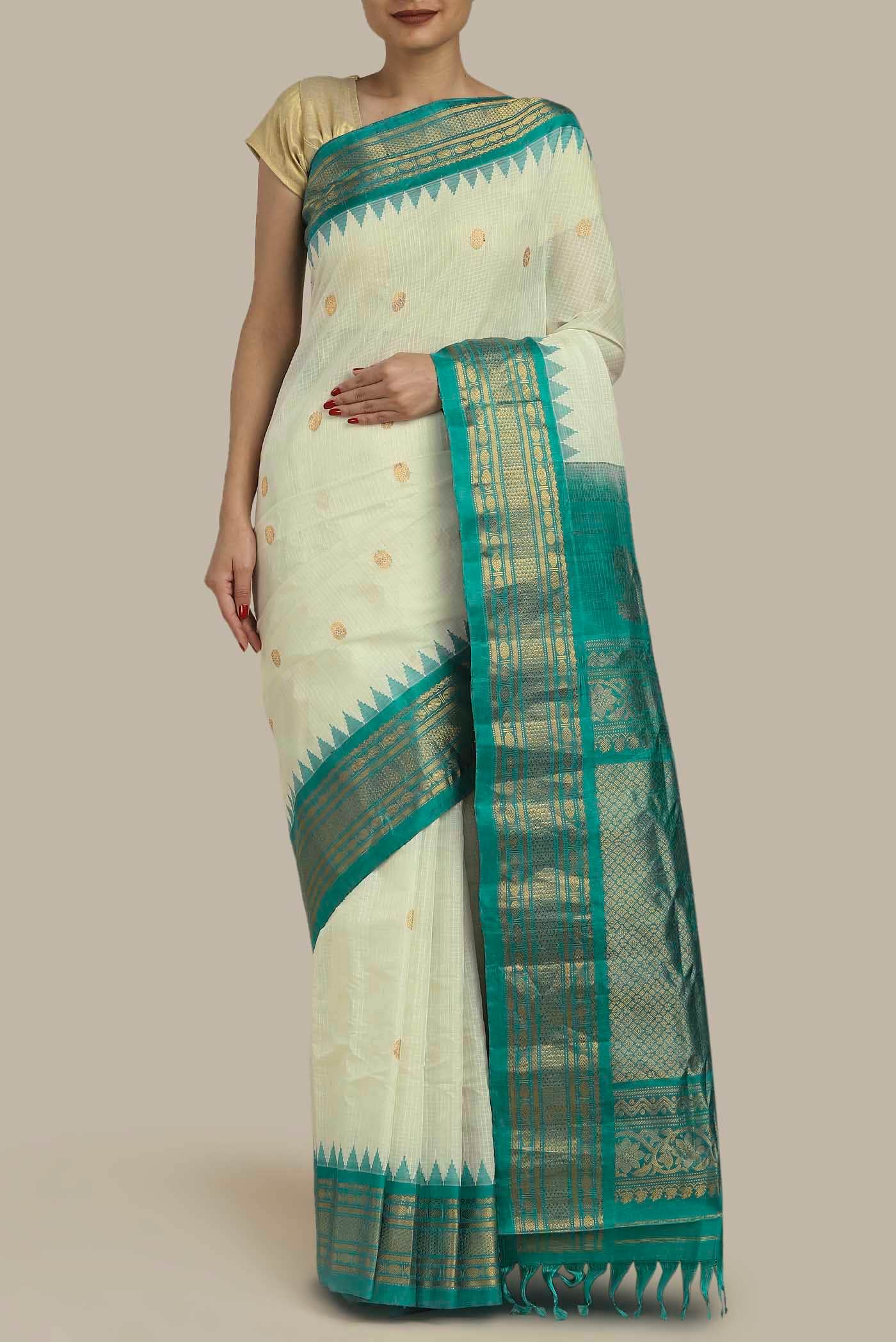 Off White Gadwal Silk Cotton Saree