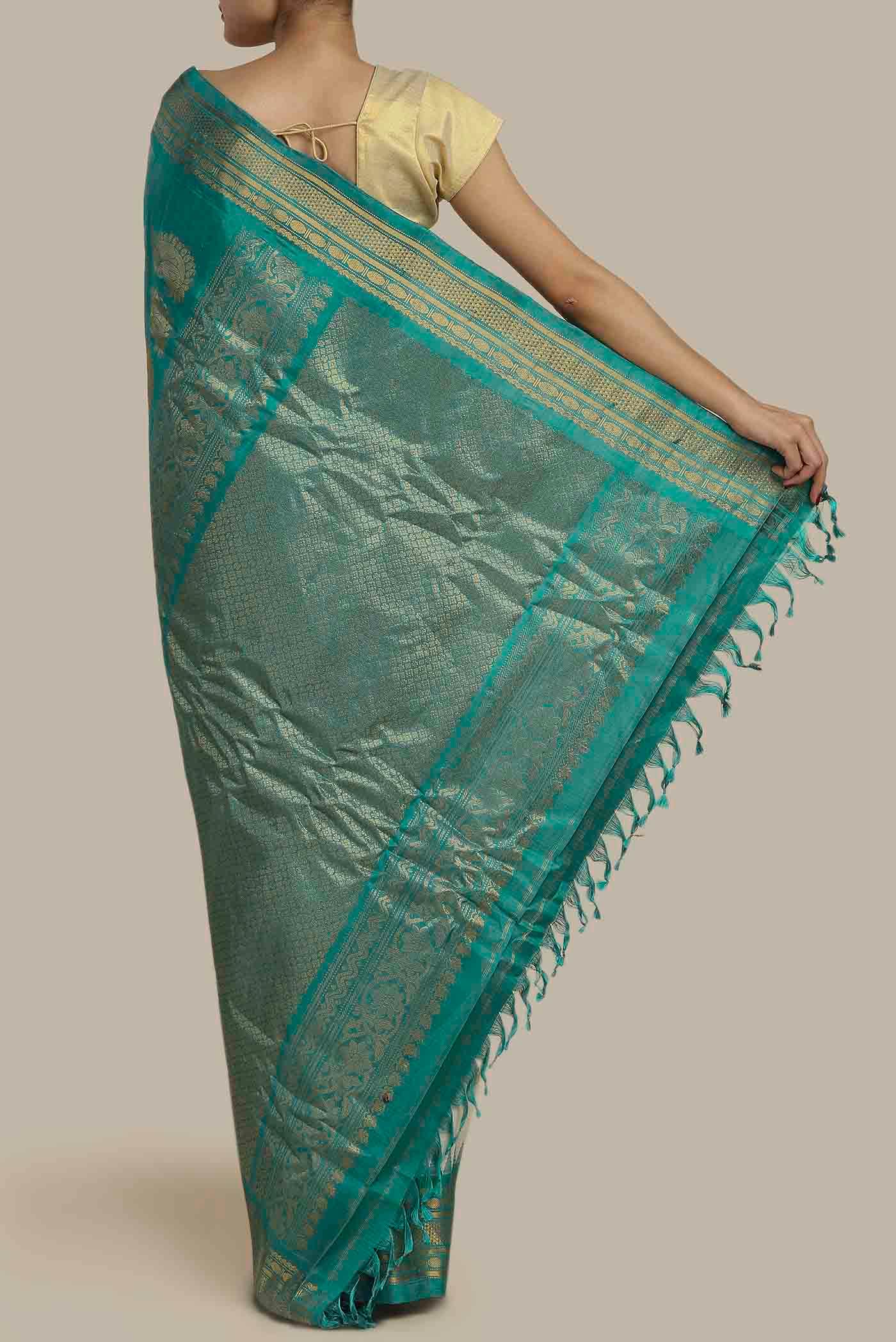 Off White Gadwal Silk Cotton Saree