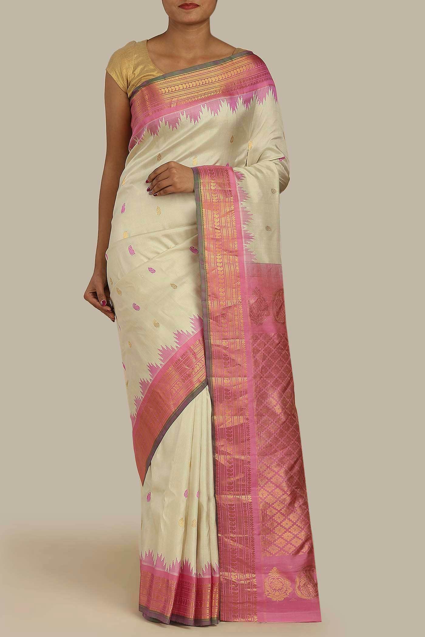 Beige Gadwal Silk Saree