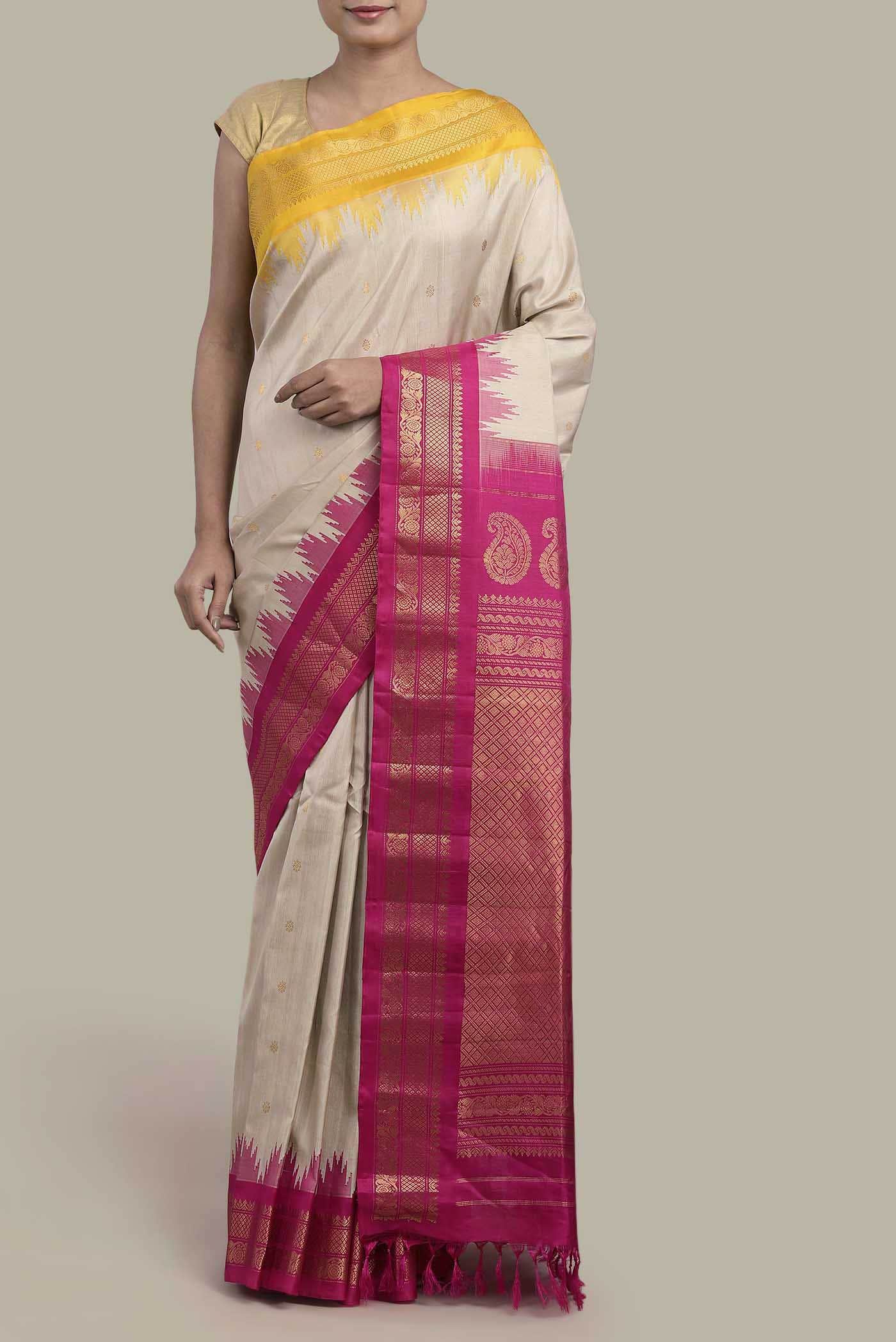 Beige Gadwal Silk Saree