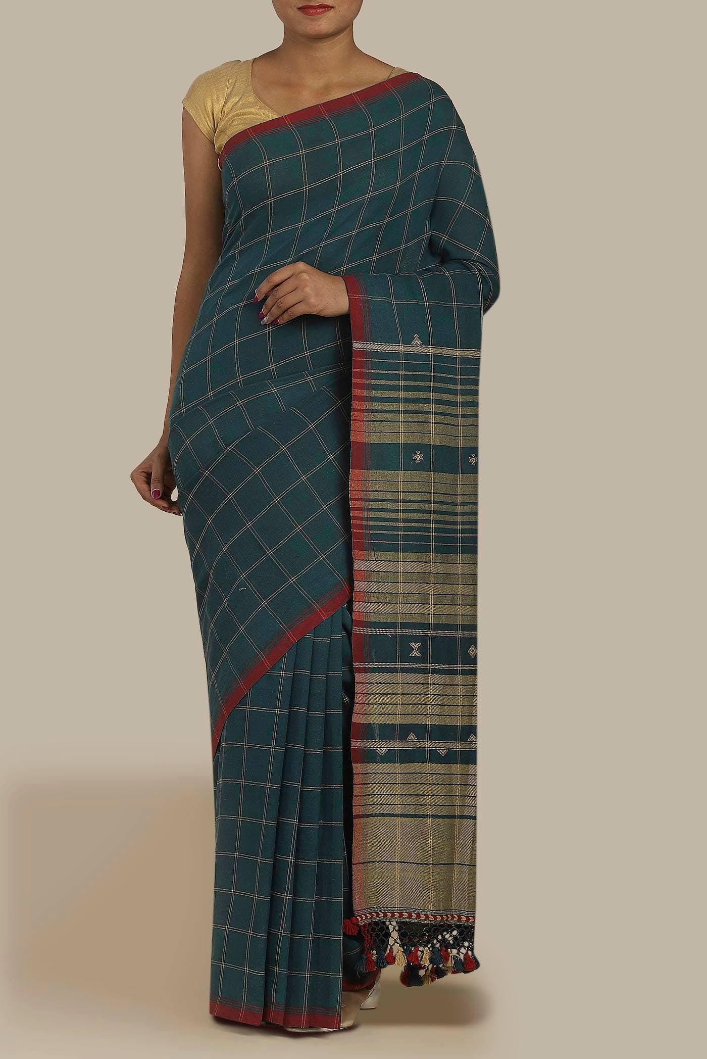 Blue Handloom Cotton Saree