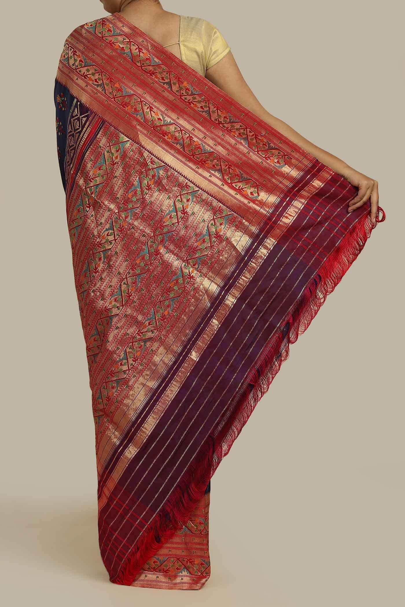 Pure Silk Pure Zari Navy Blue Paithani Saree