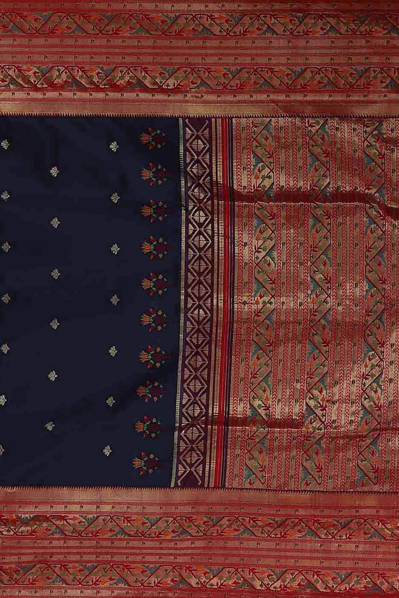 Pure Silk Pure Zari Navy Blue Paithani Saree