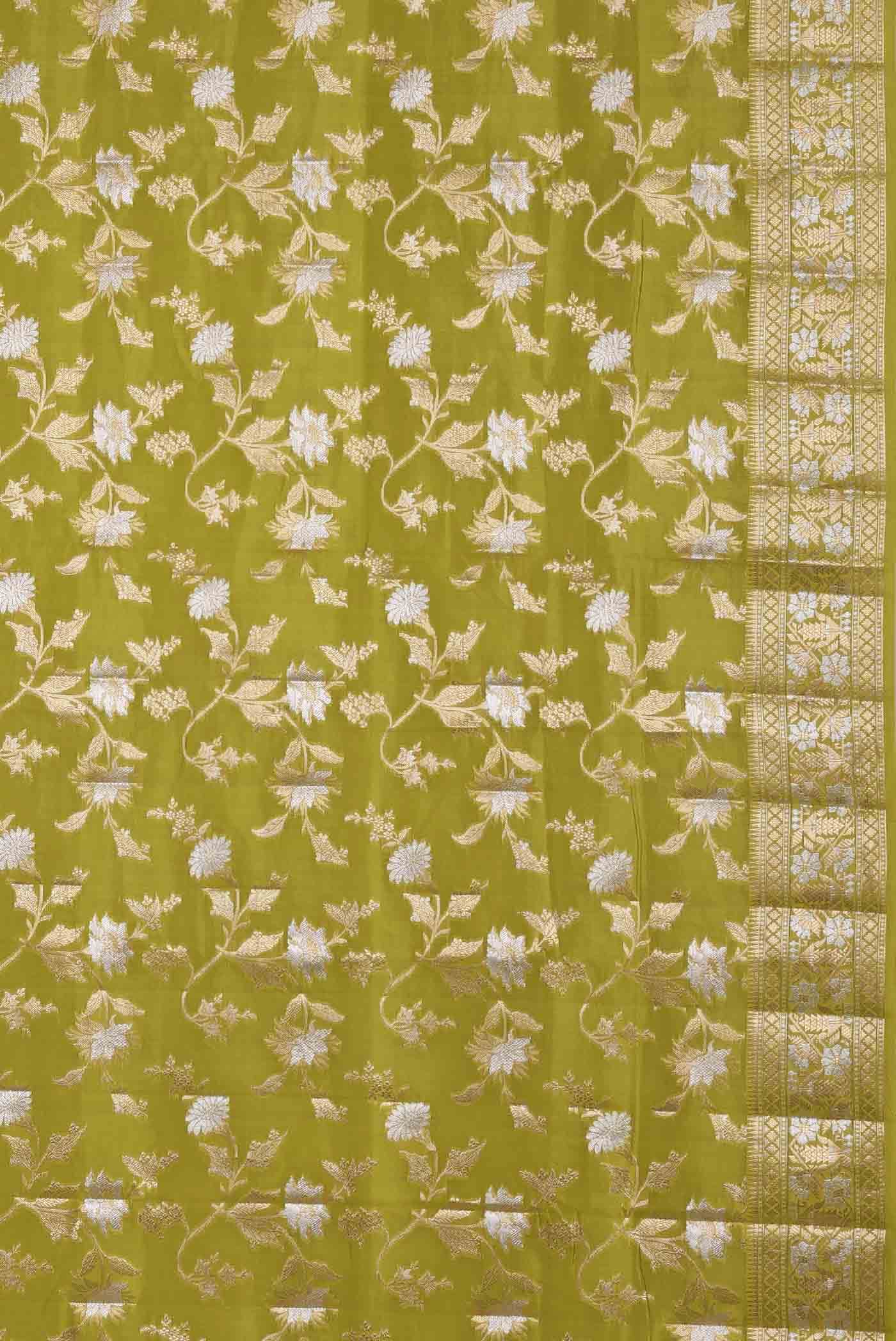 Green Banarasi Raw Silk Saree
