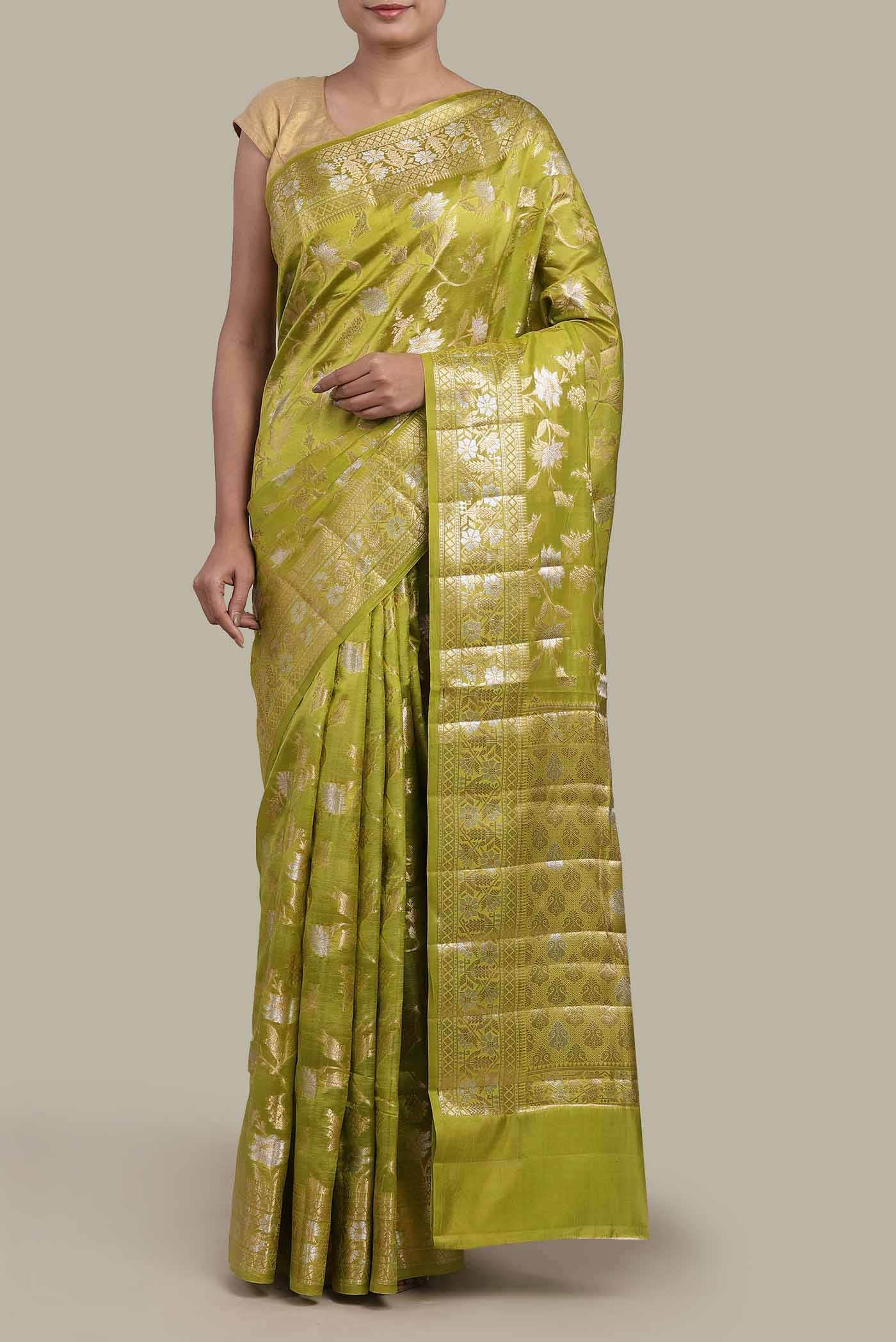 Green Banarasi Raw Silk Saree