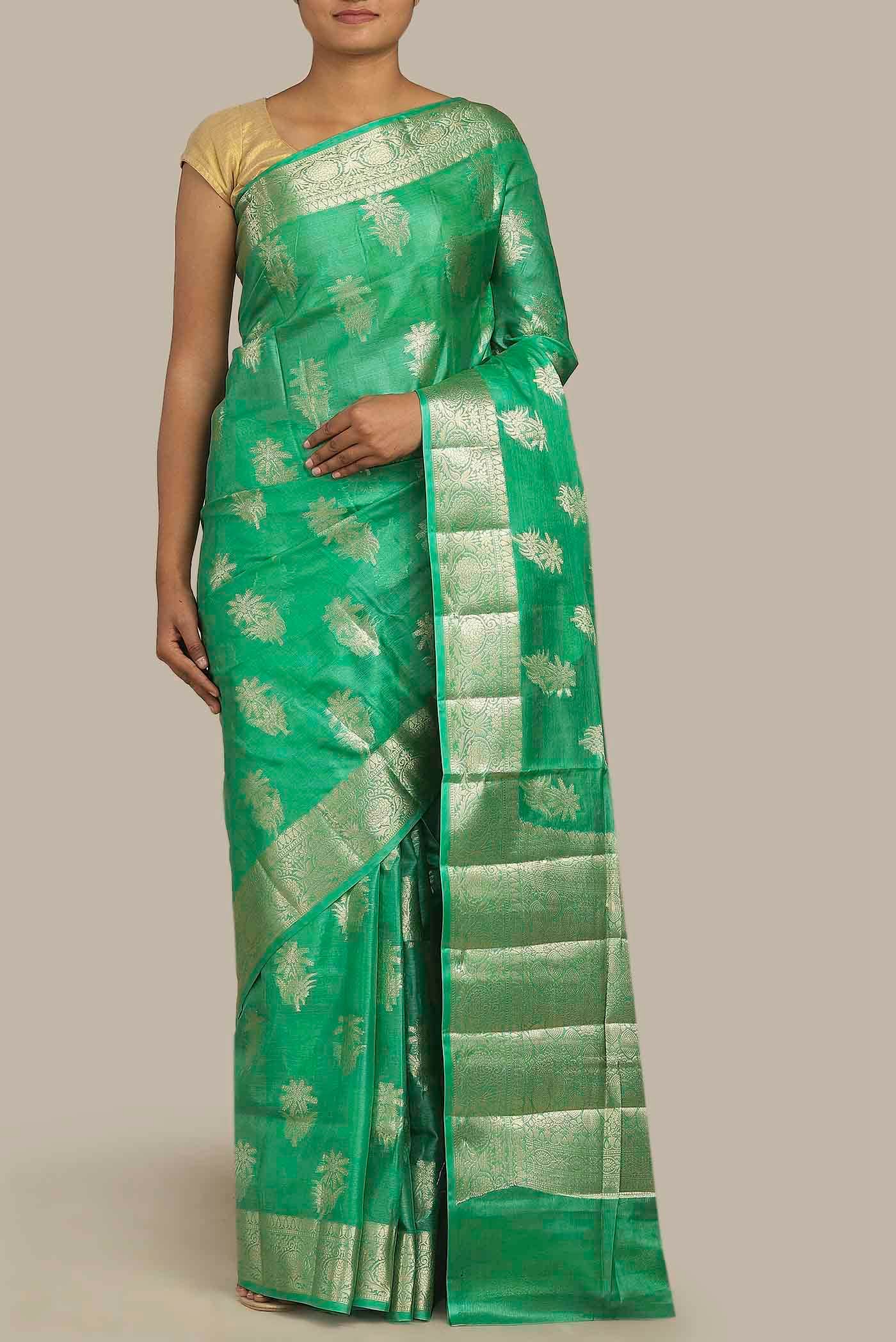 Green Banarasi Tussar Silk Saree