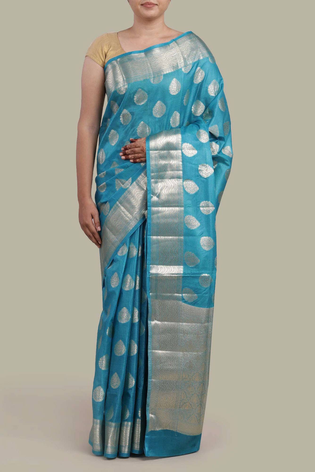 Blue Banarasi Tussar Silk Saree