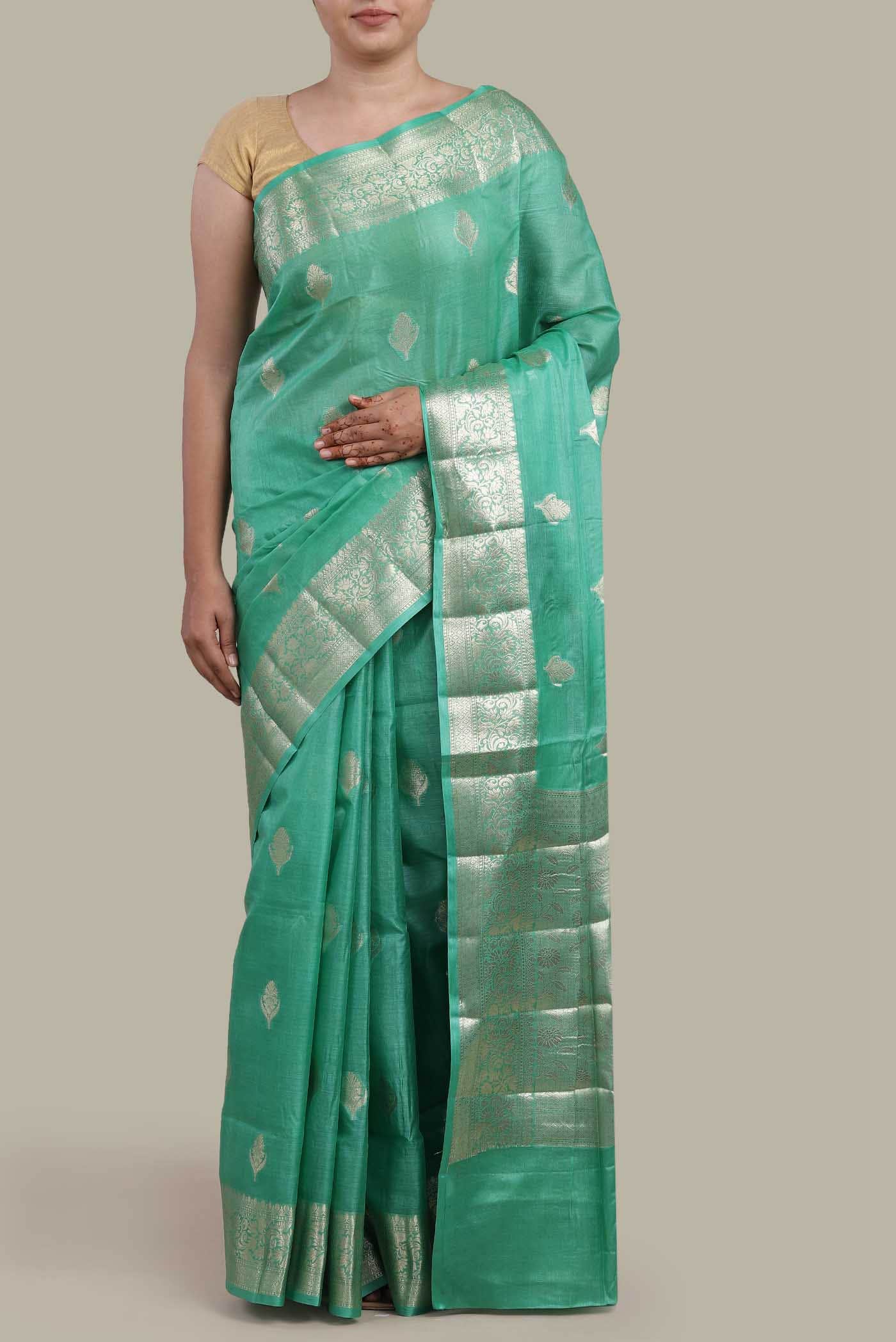 Green Banarasi Raw Silk Saree