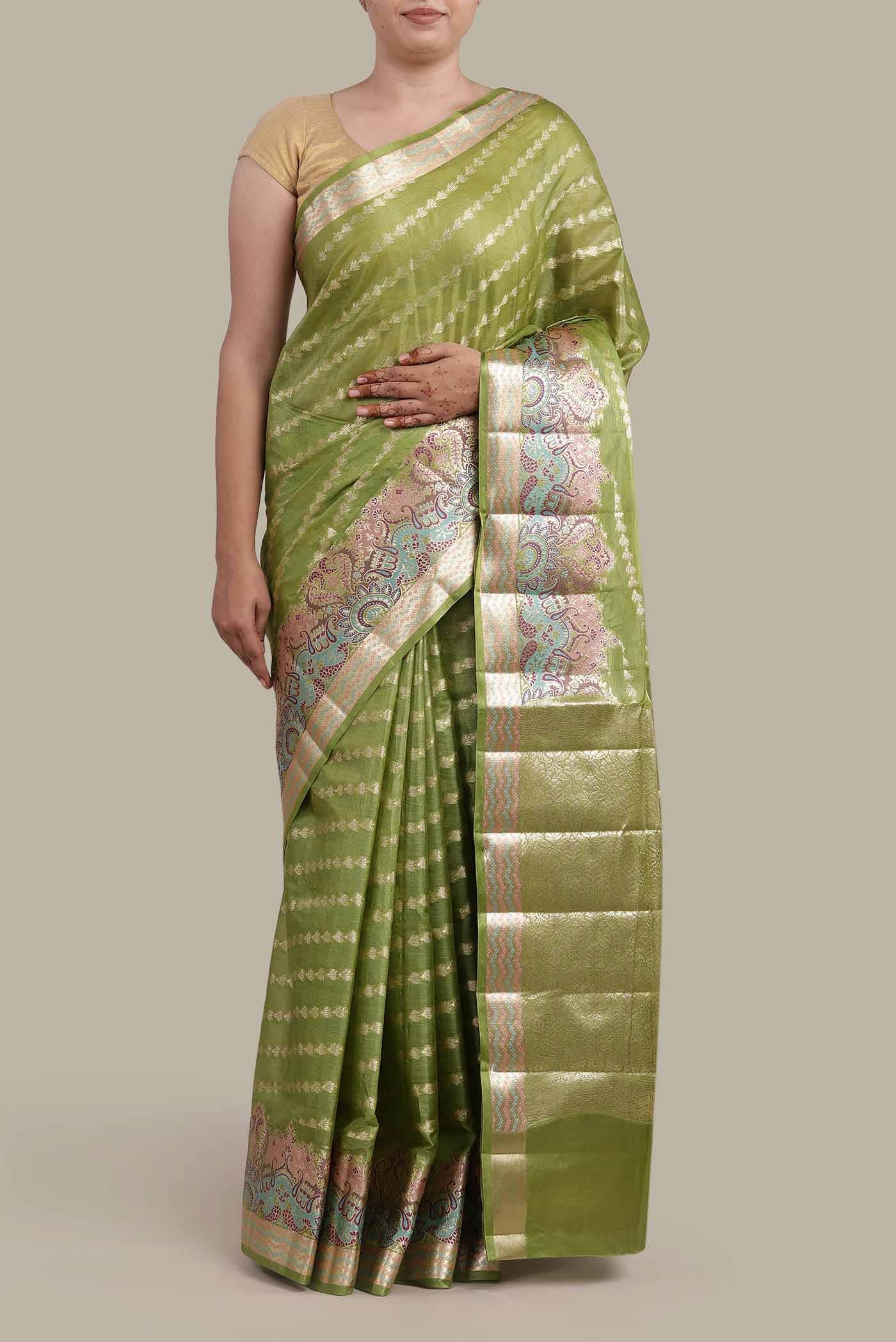 Green Banarasi Raw Silk Saree