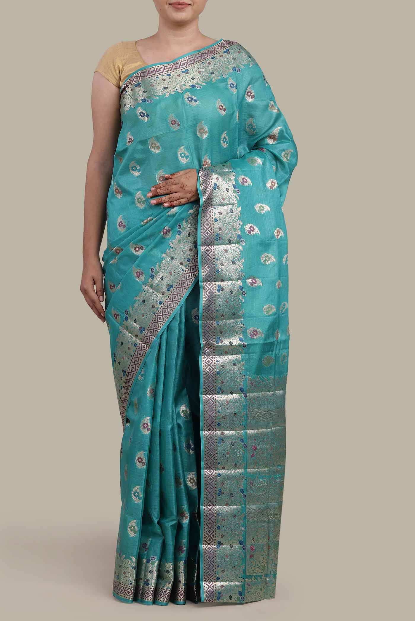 Blue Banarasi Raw Silk Saree