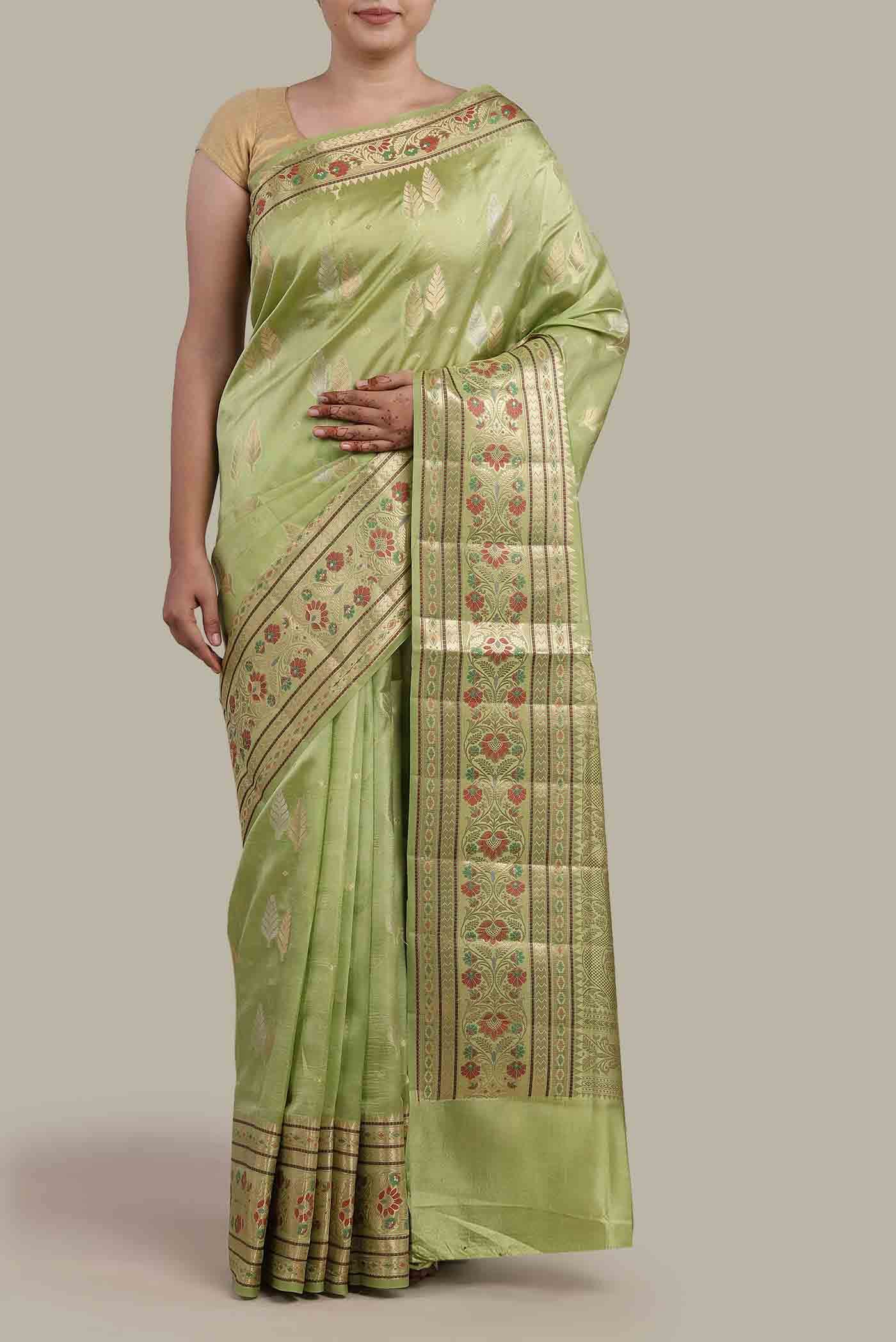 Green Banarasi Raw Silk Saree