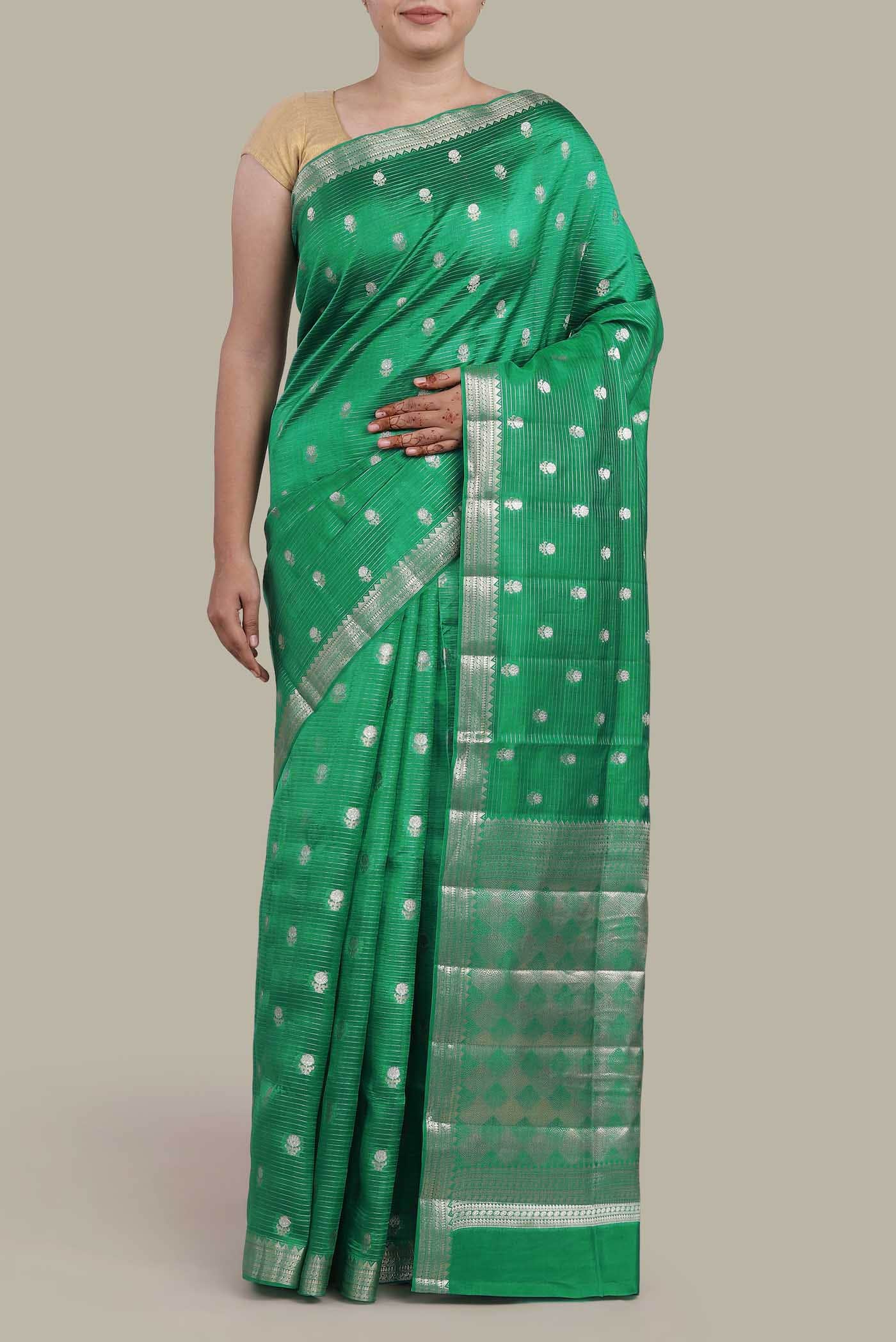 Green Banarasi Raw Silk Saree