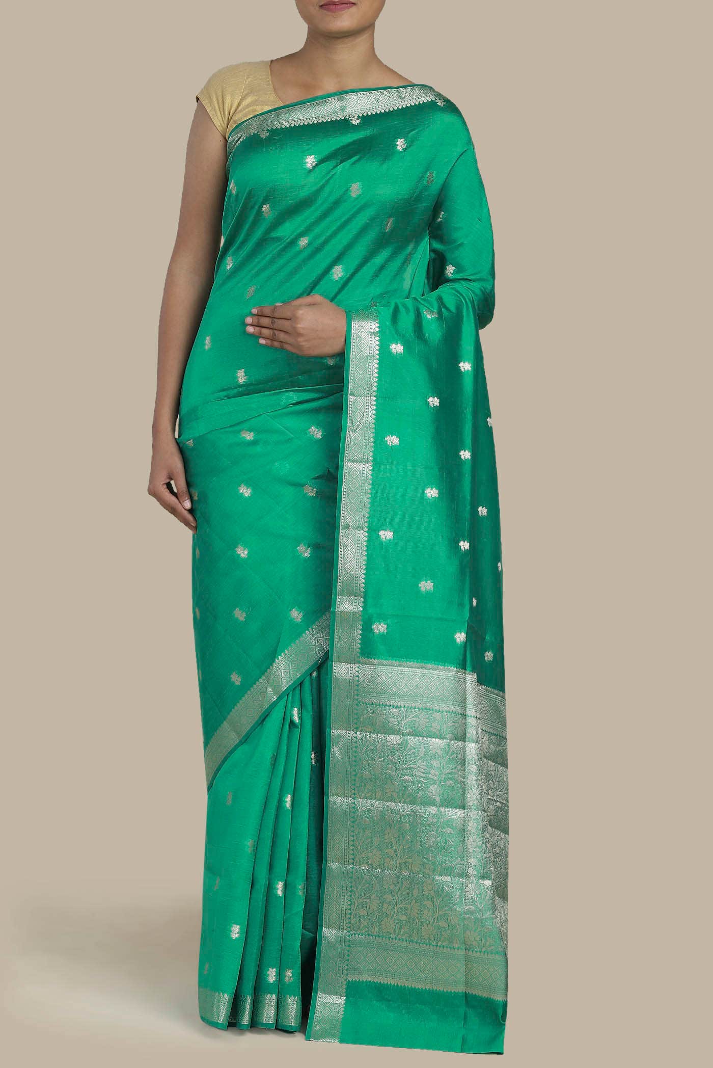 Green Banarasi Raw Silk Saree