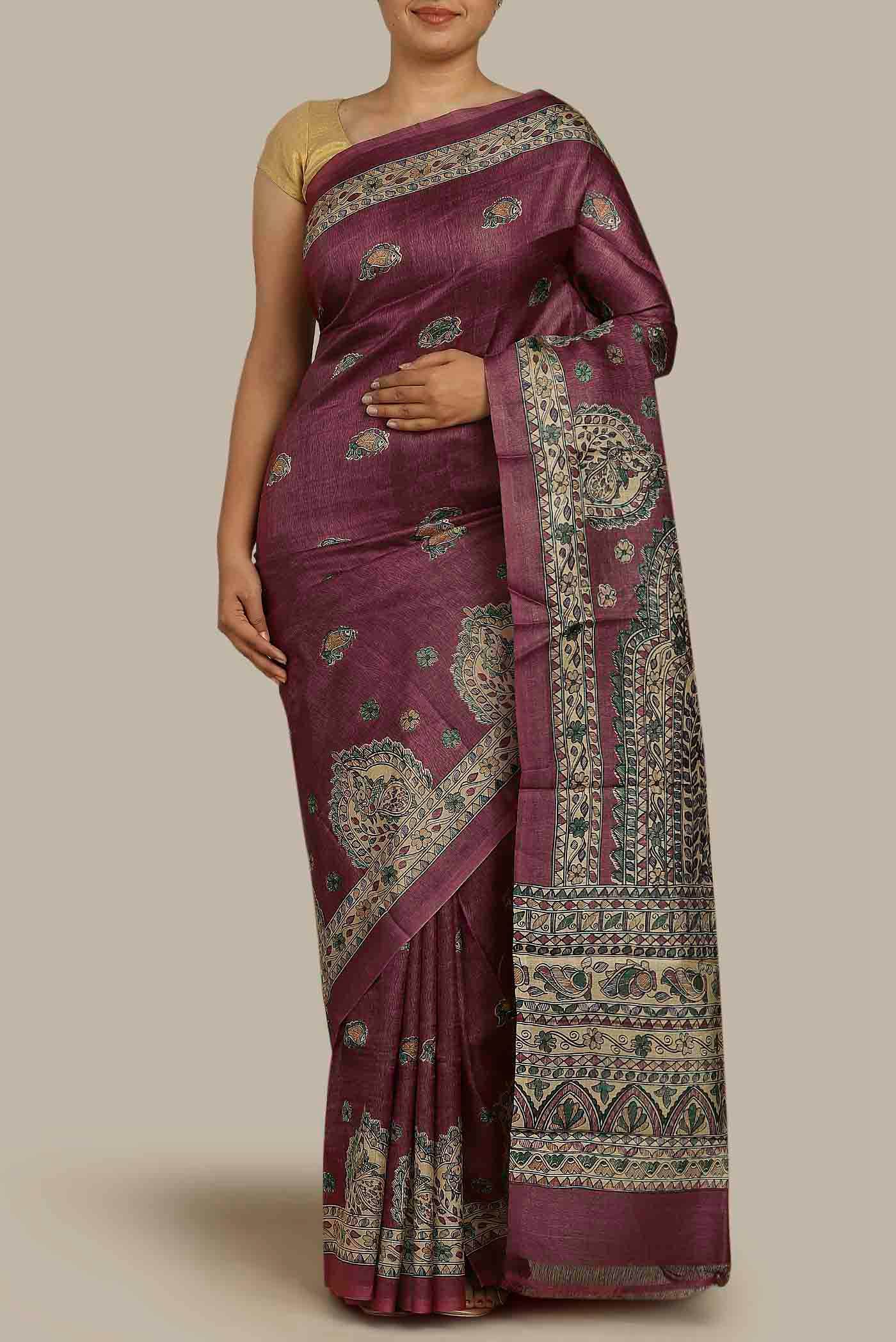 Purple Tussar Silk Saree