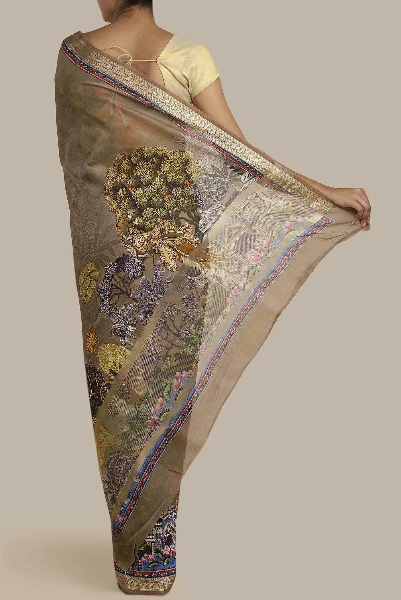 Dark Beige Chanderi Silk Cotton Saree