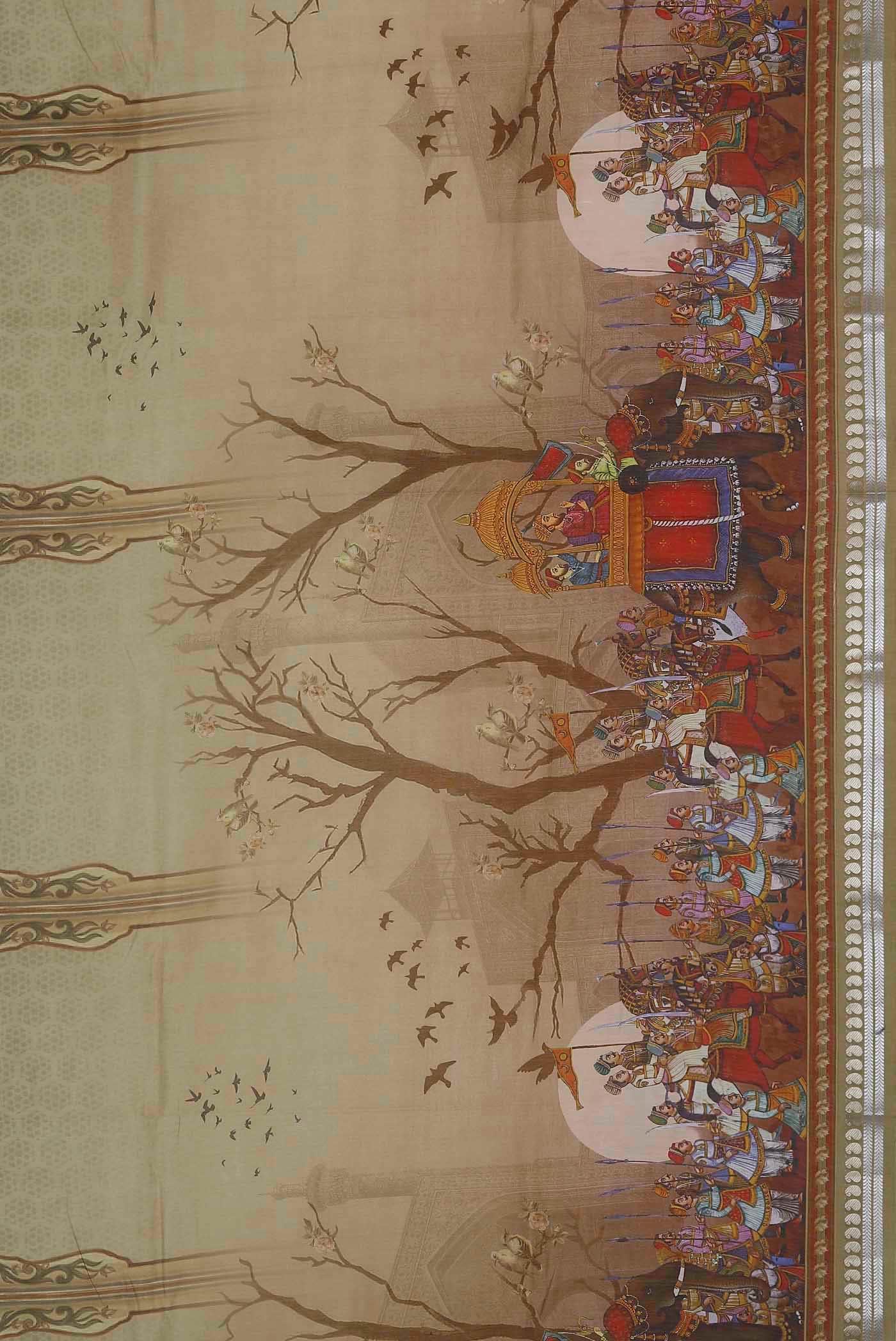 Beige Chanderi Silk Cotton Saree