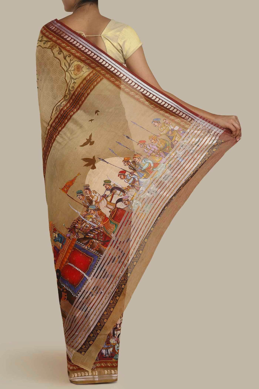 Beige Chanderi Silk Cotton Saree