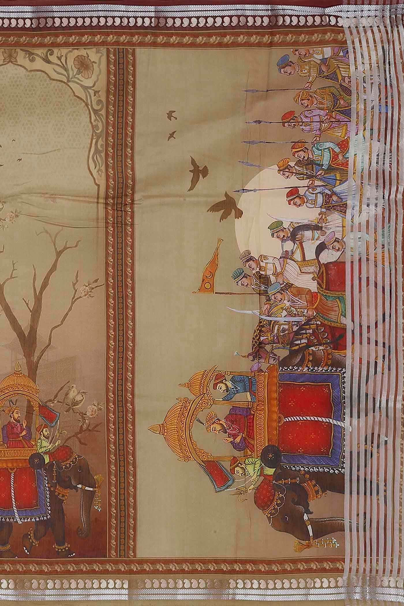 Beige Chanderi Silk Cotton Saree