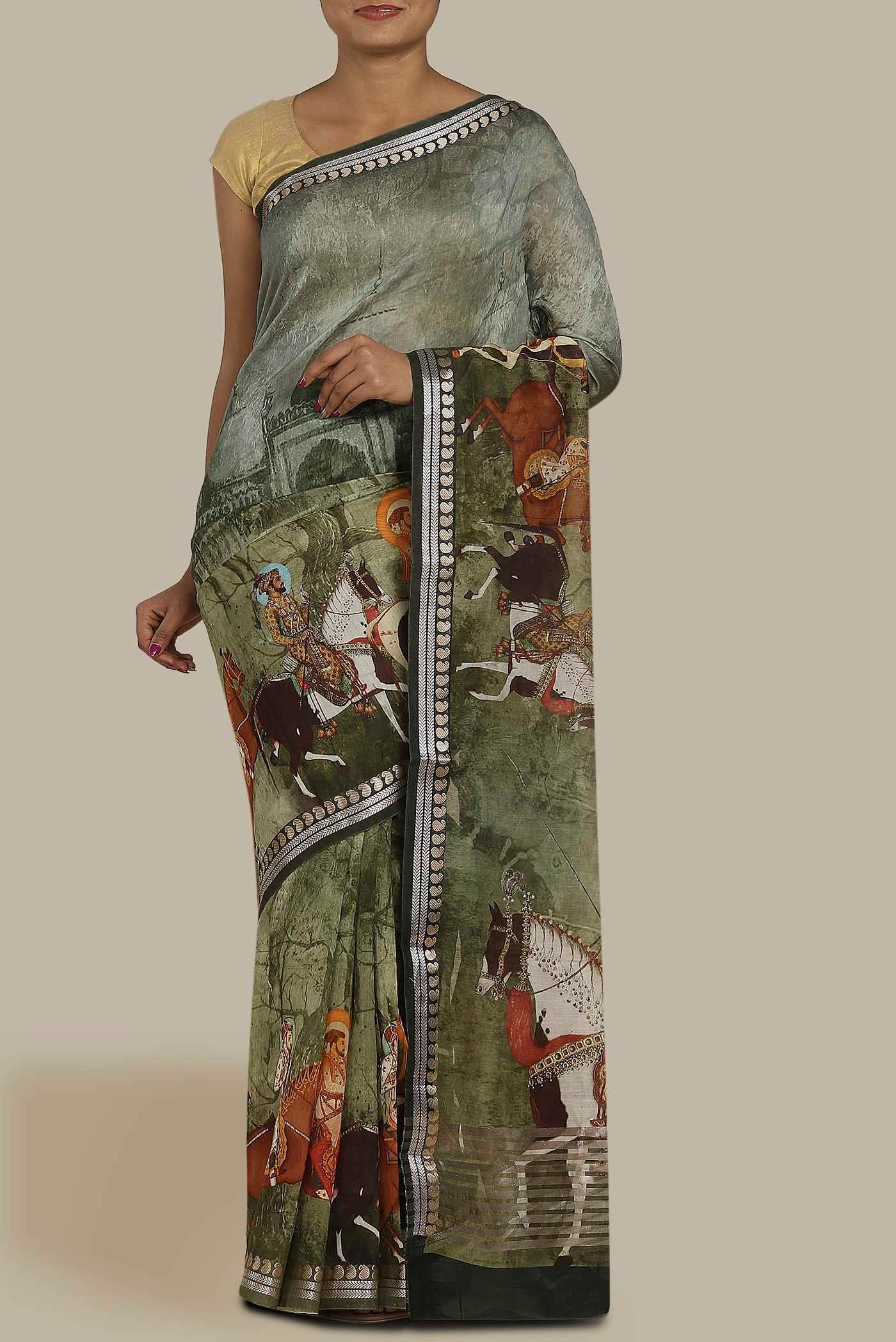 Green Chanderi Silk Cotton Saree