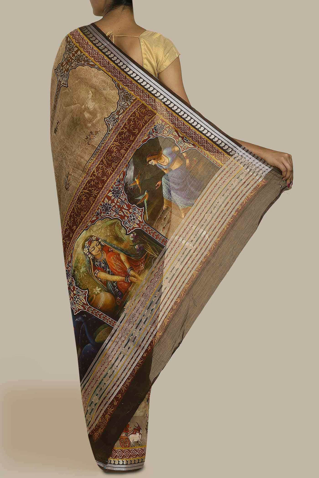 Beige Chanderi Silk Cotton Saree