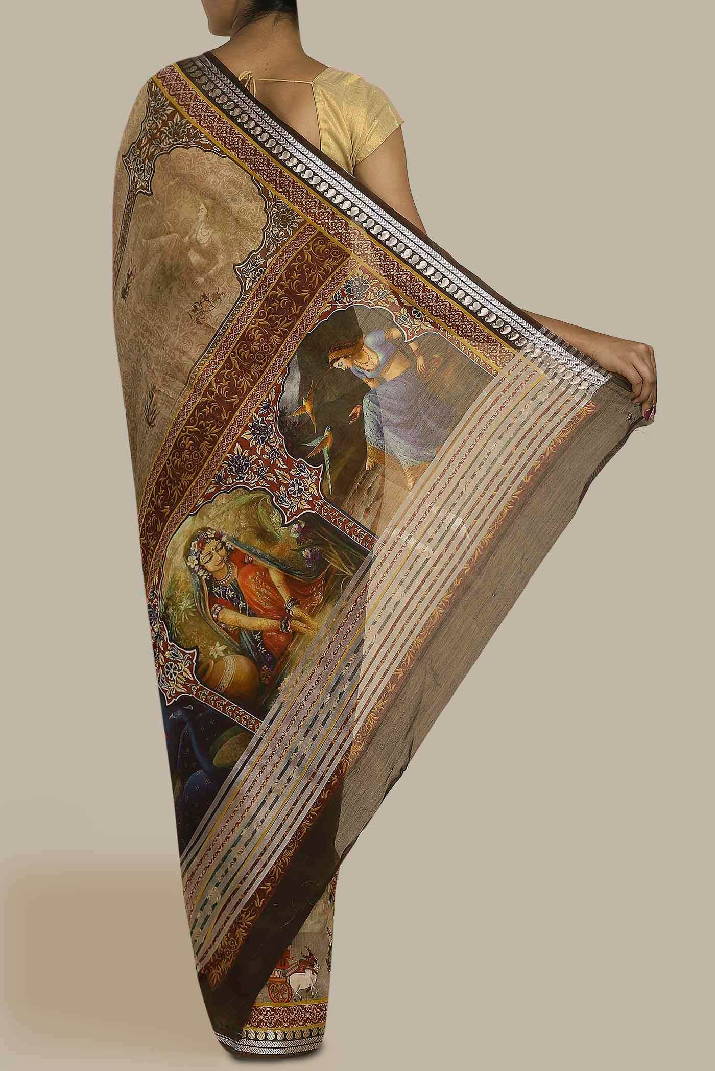 Beige Chanderi Silk Cotton Saree