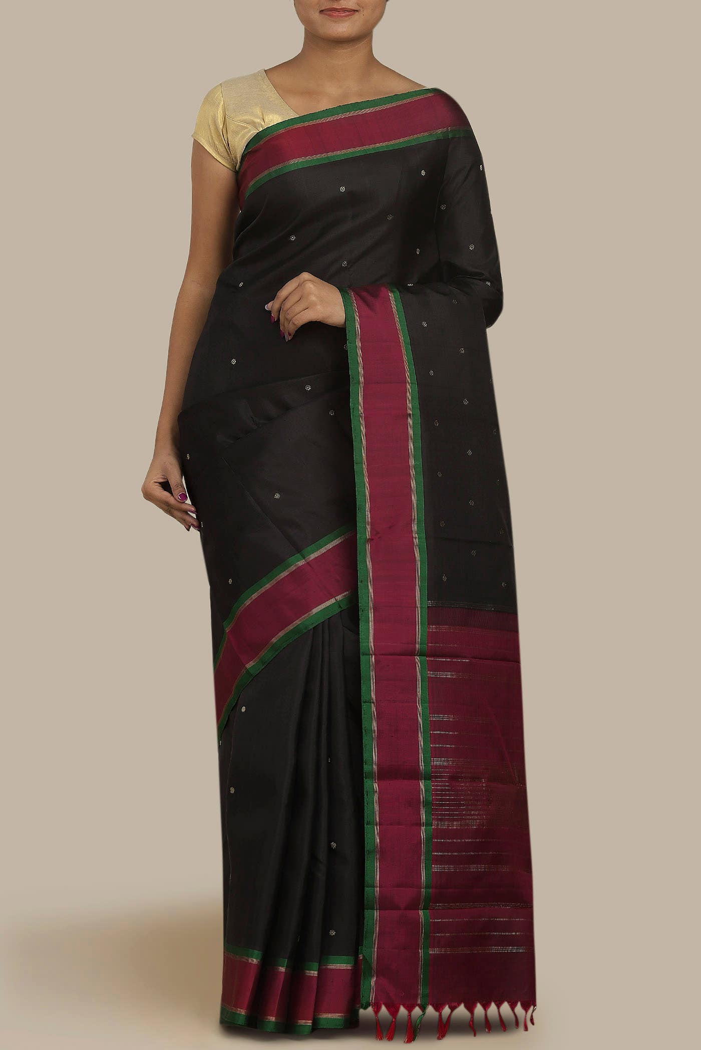 Pure Silk Pure Zari Black Kanchipuram Saree