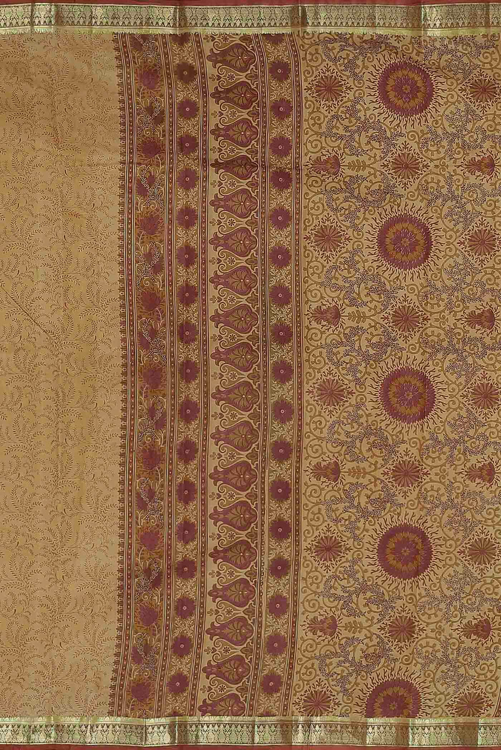Beige Printed Silk Saree