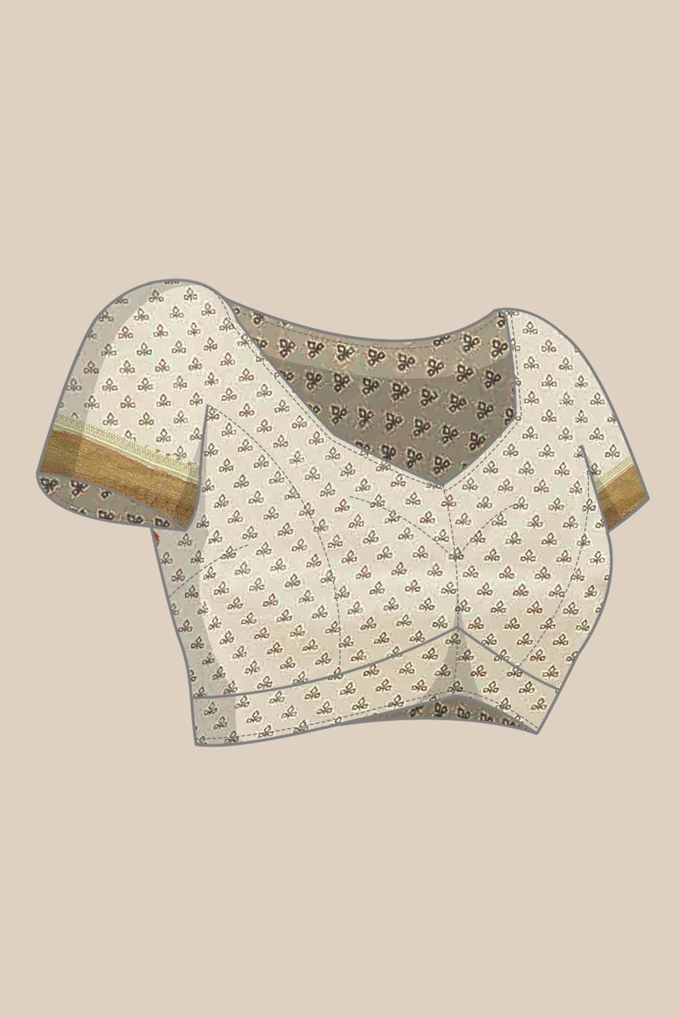 Beige Printed Silk Saree