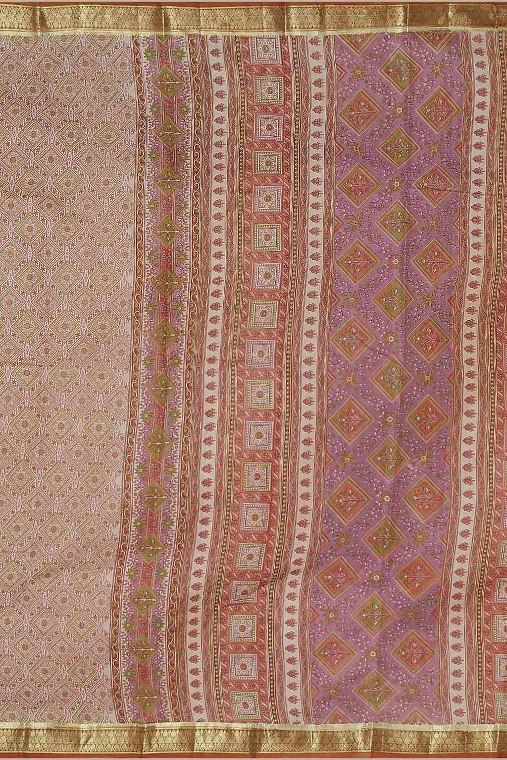 Beige Printed Silk Saree