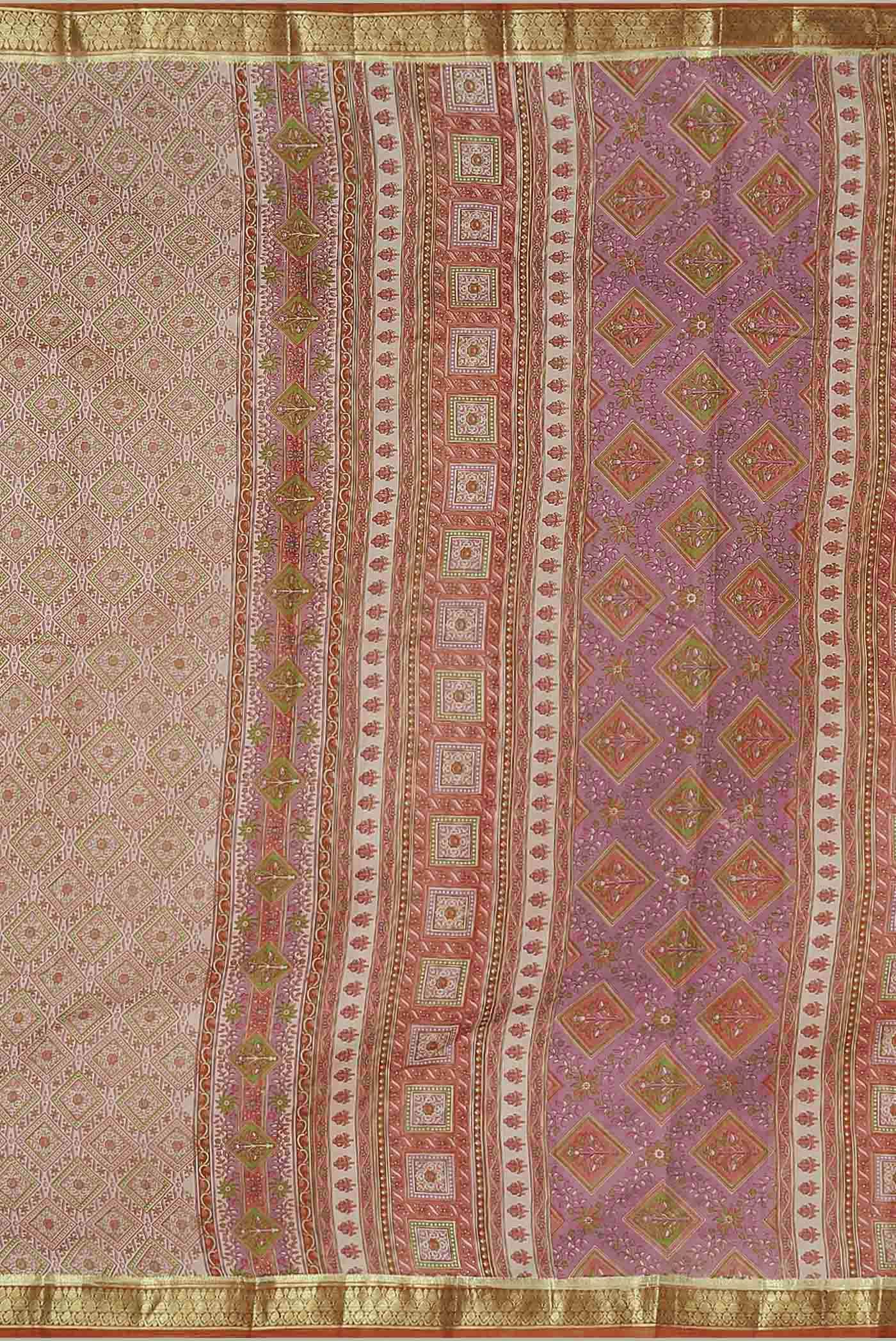 Beige Printed Silk Saree