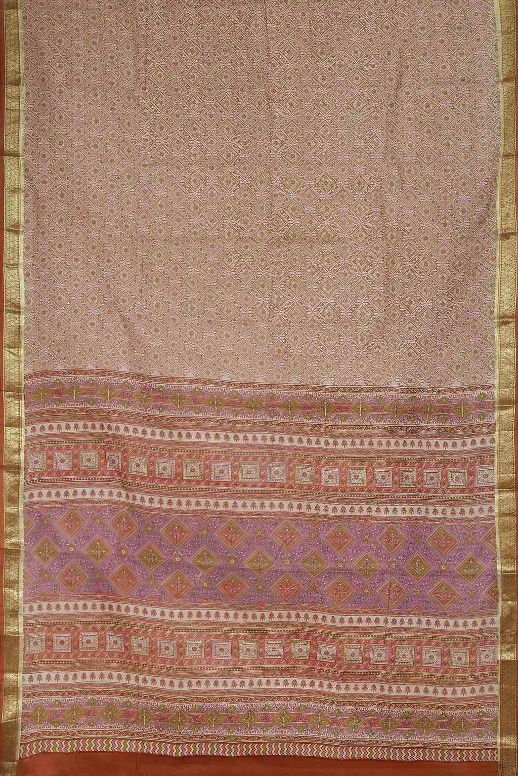 Beige Printed Silk Saree
