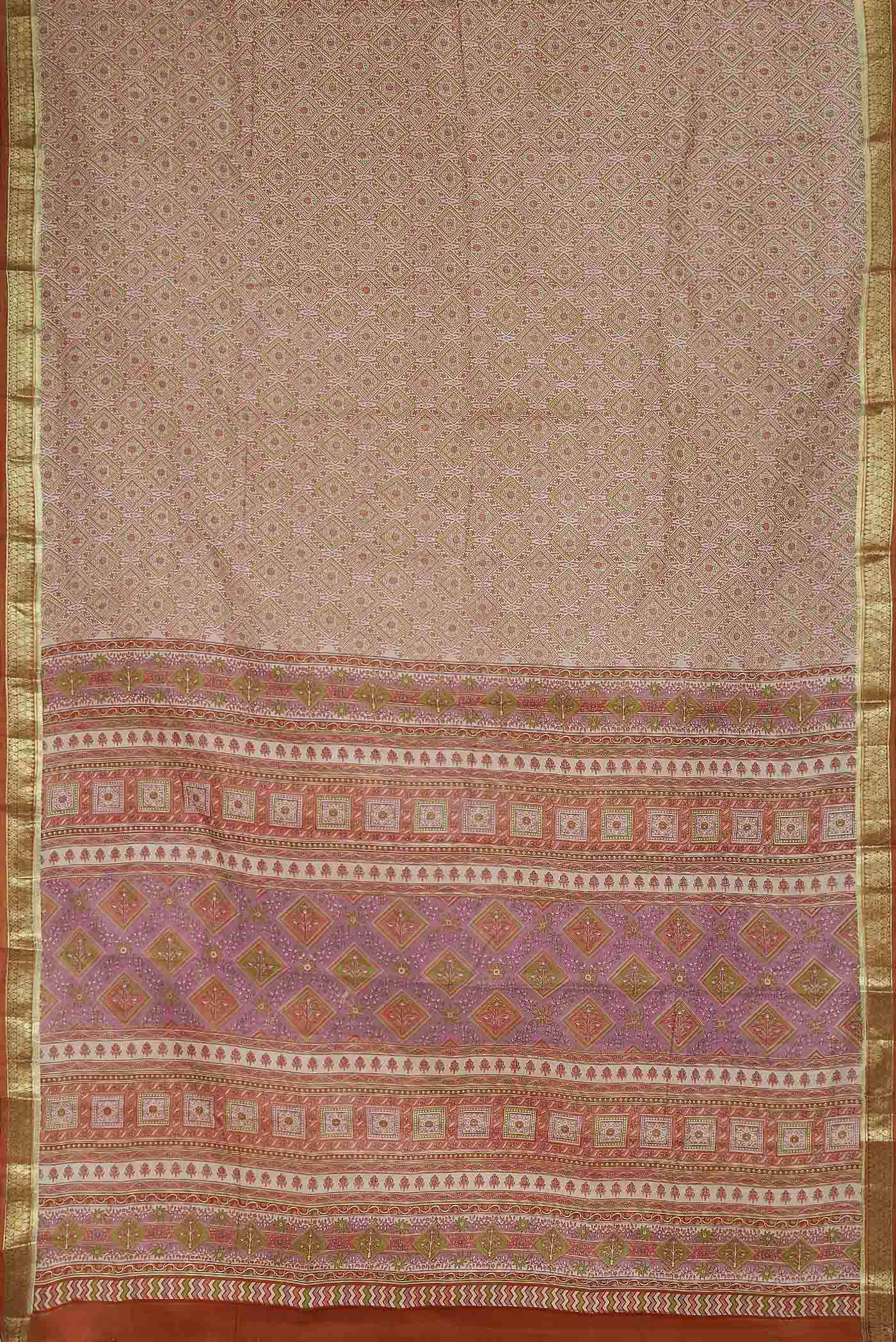 Beige Printed Silk Saree