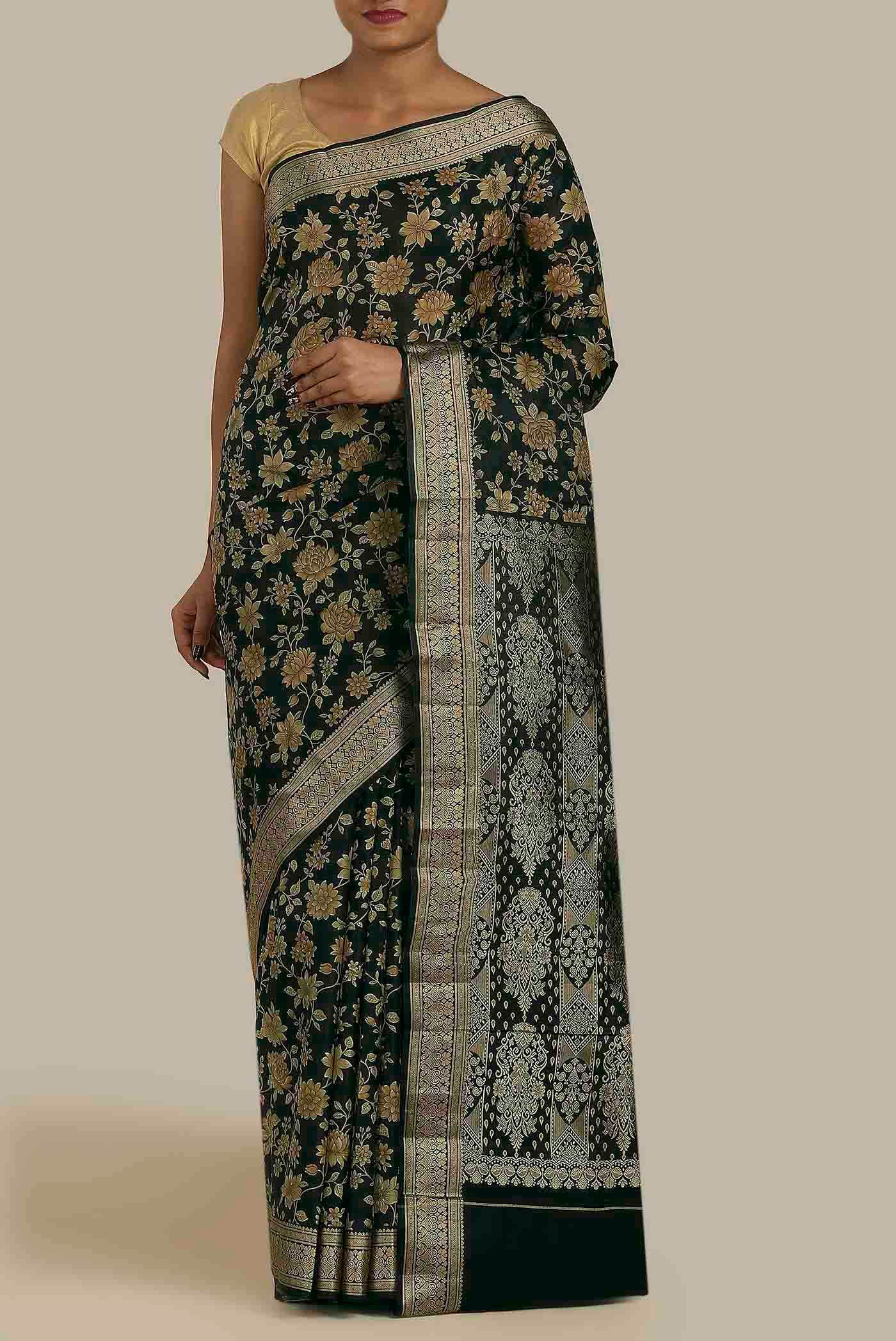 Black Printed Silk Saree