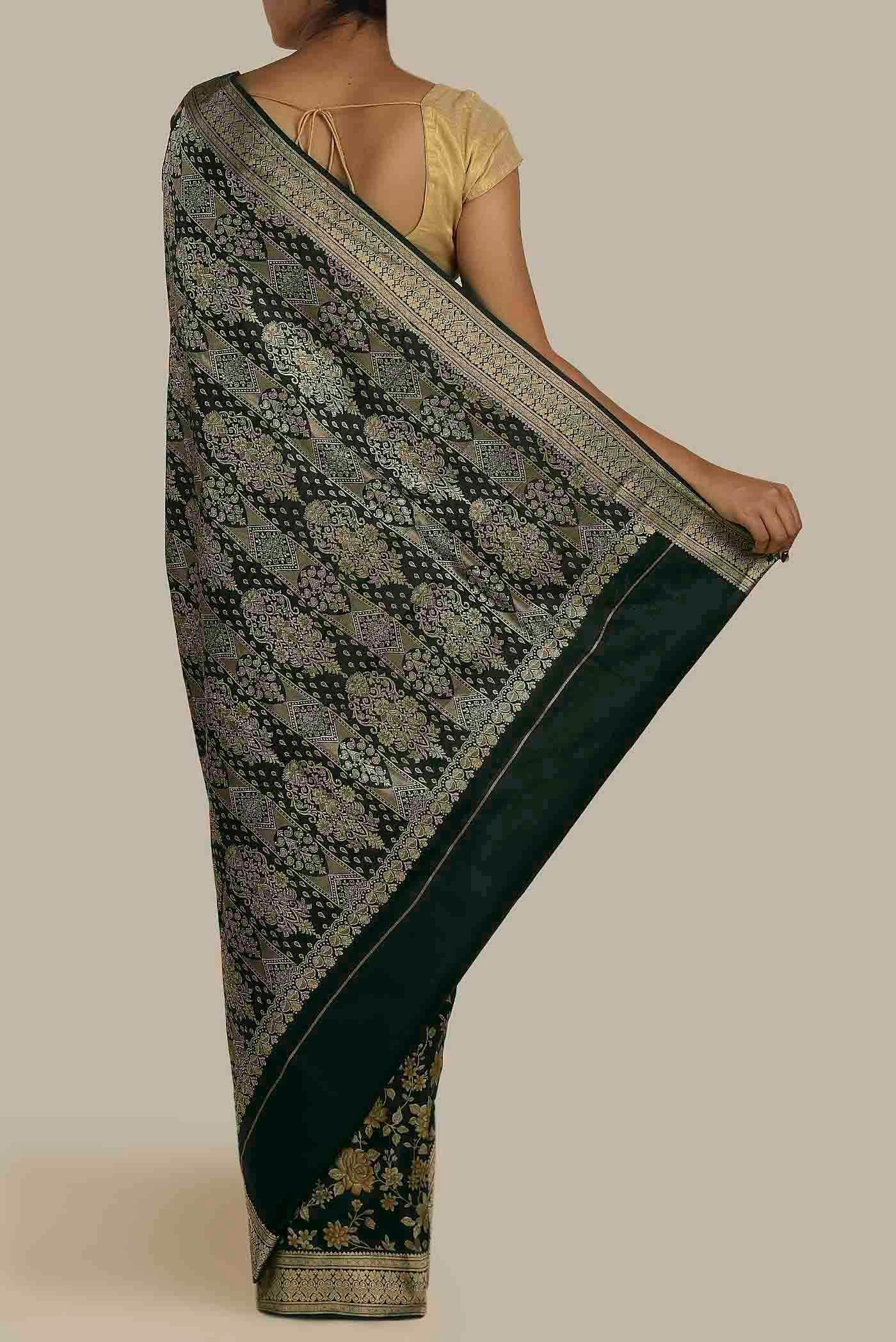 Black Printed Silk Saree