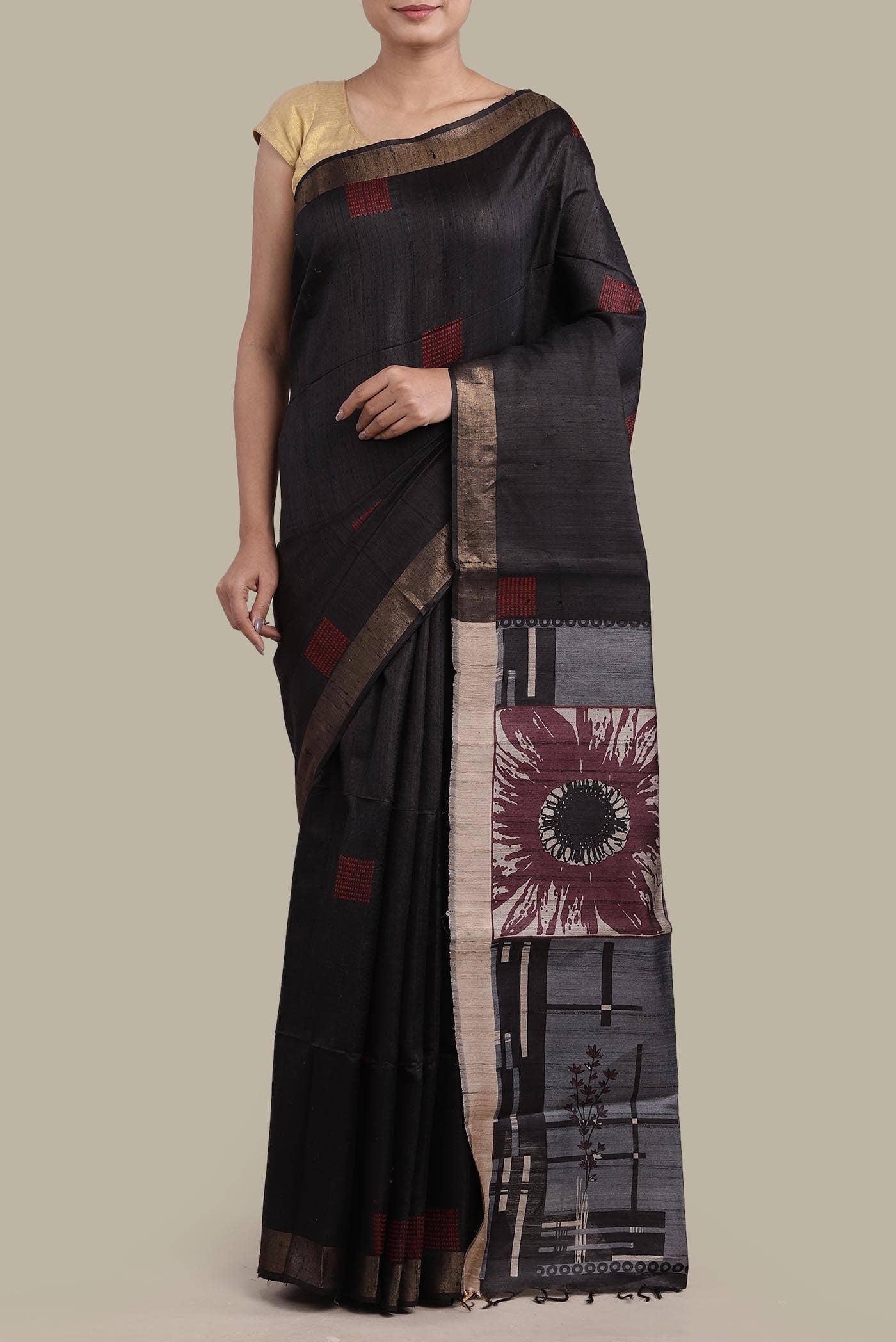 Black Bhagalpuri Tussar Silk Saree