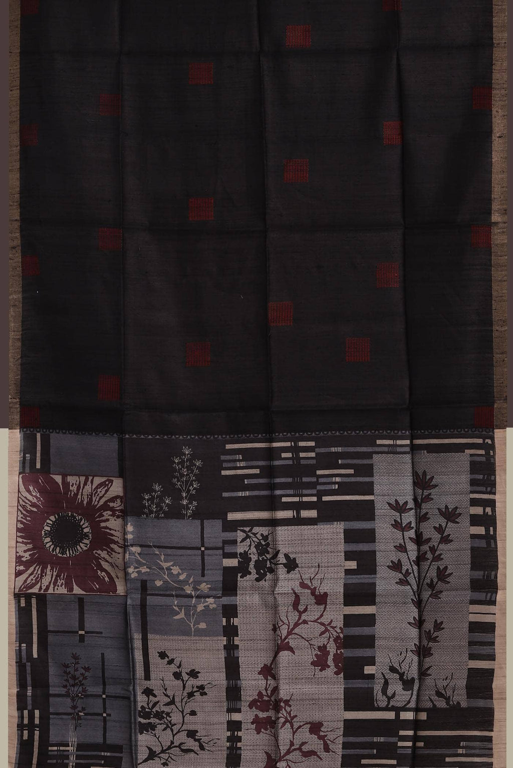 Black Bhagalpuri Tussar Silk Saree