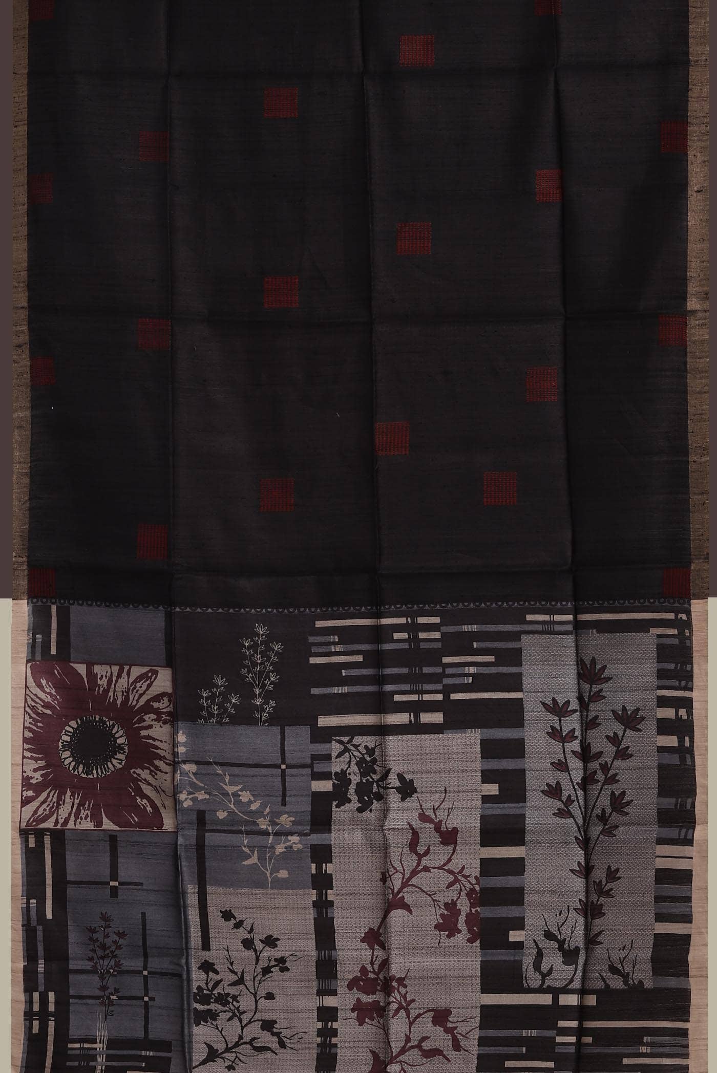 Black Bhagalpuri Tussar Silk Saree