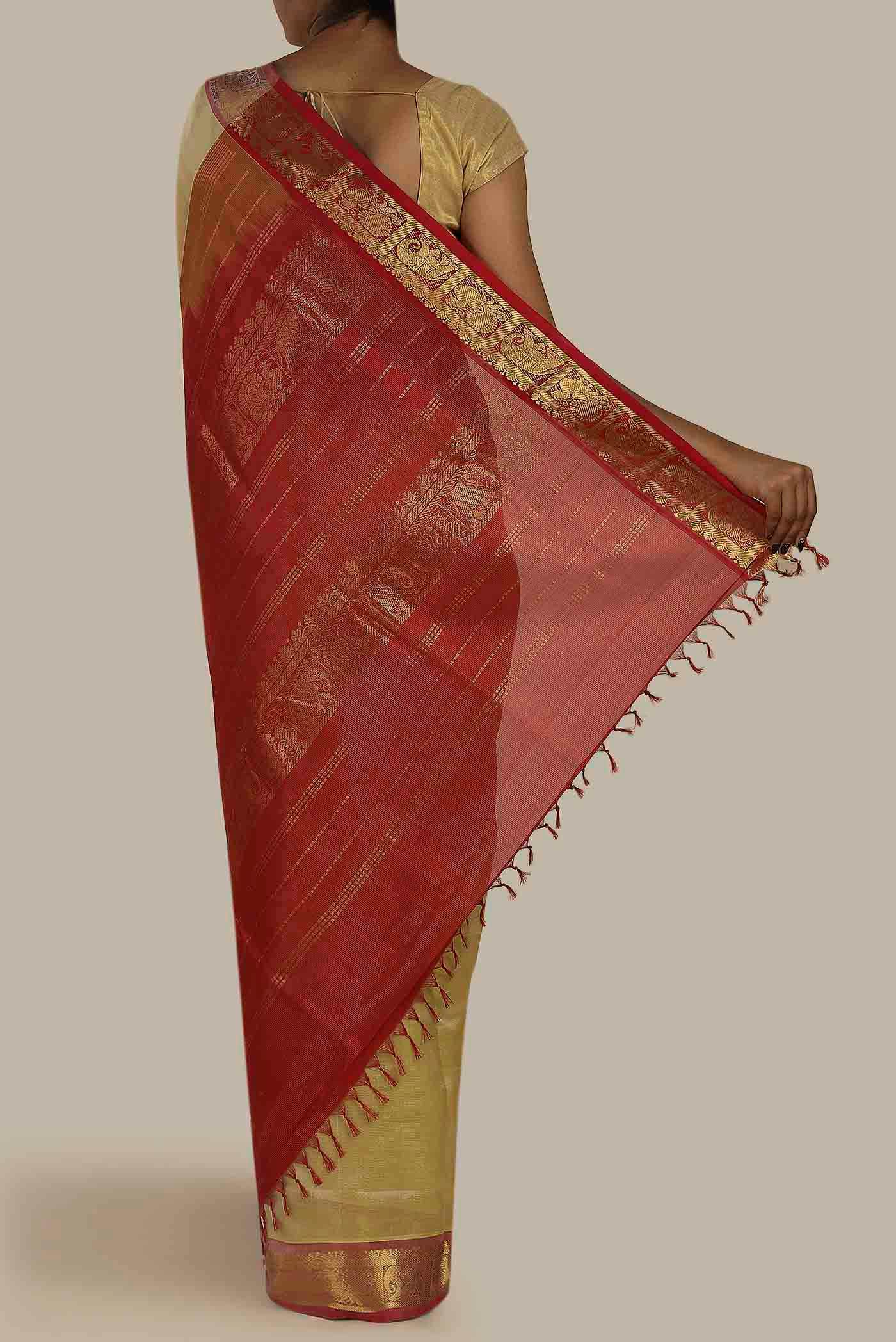 Beige Silk Cotton Saree