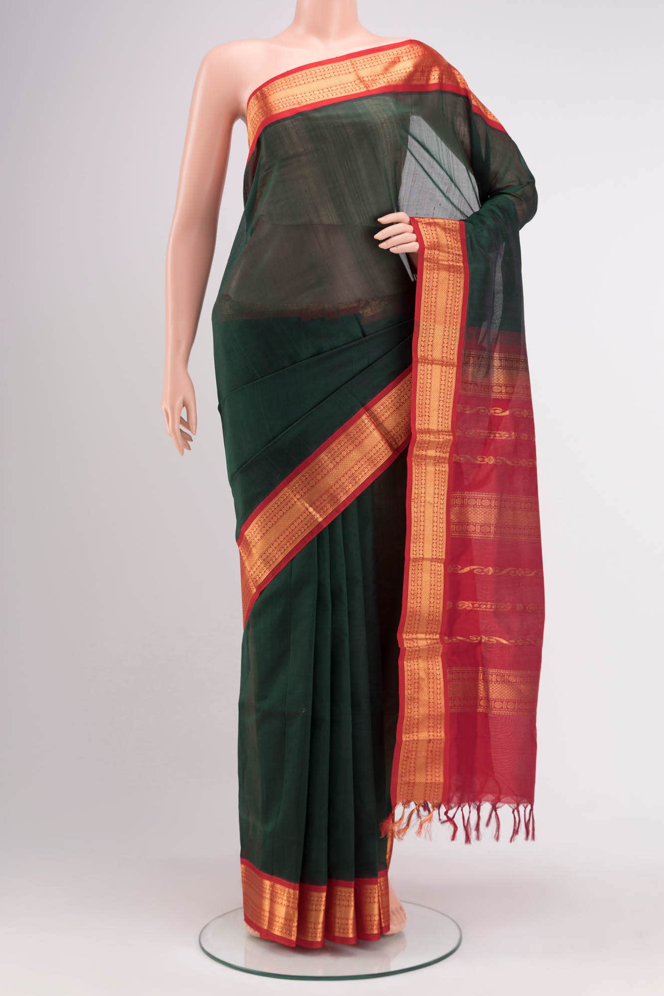 Bottle Green Silk Cotton Saree