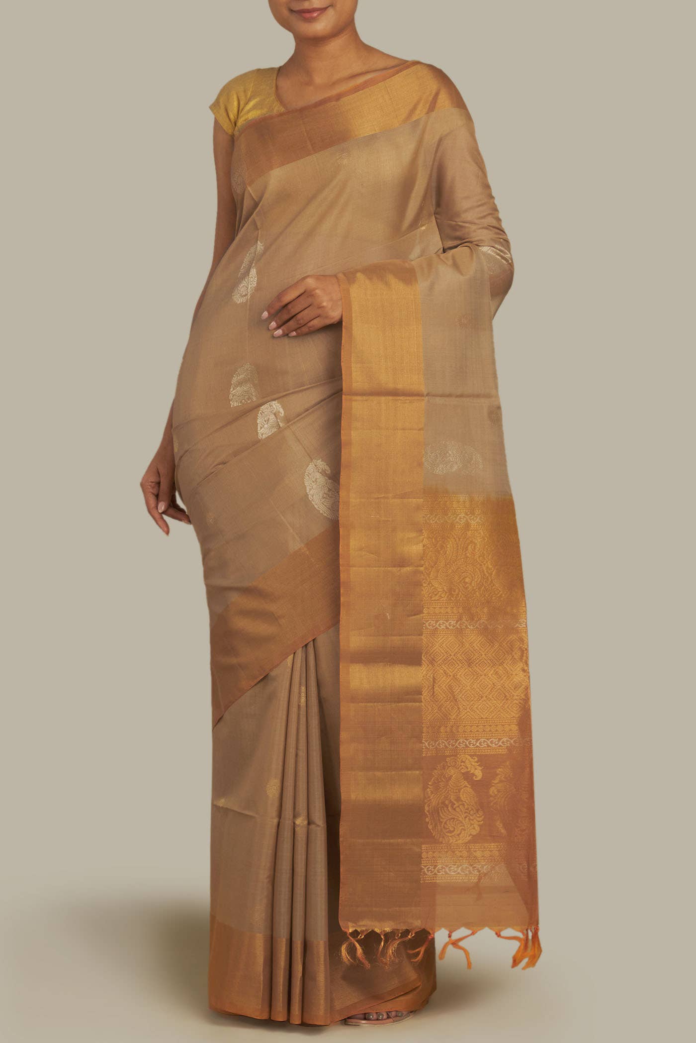 Beige Silk Cotton Saree