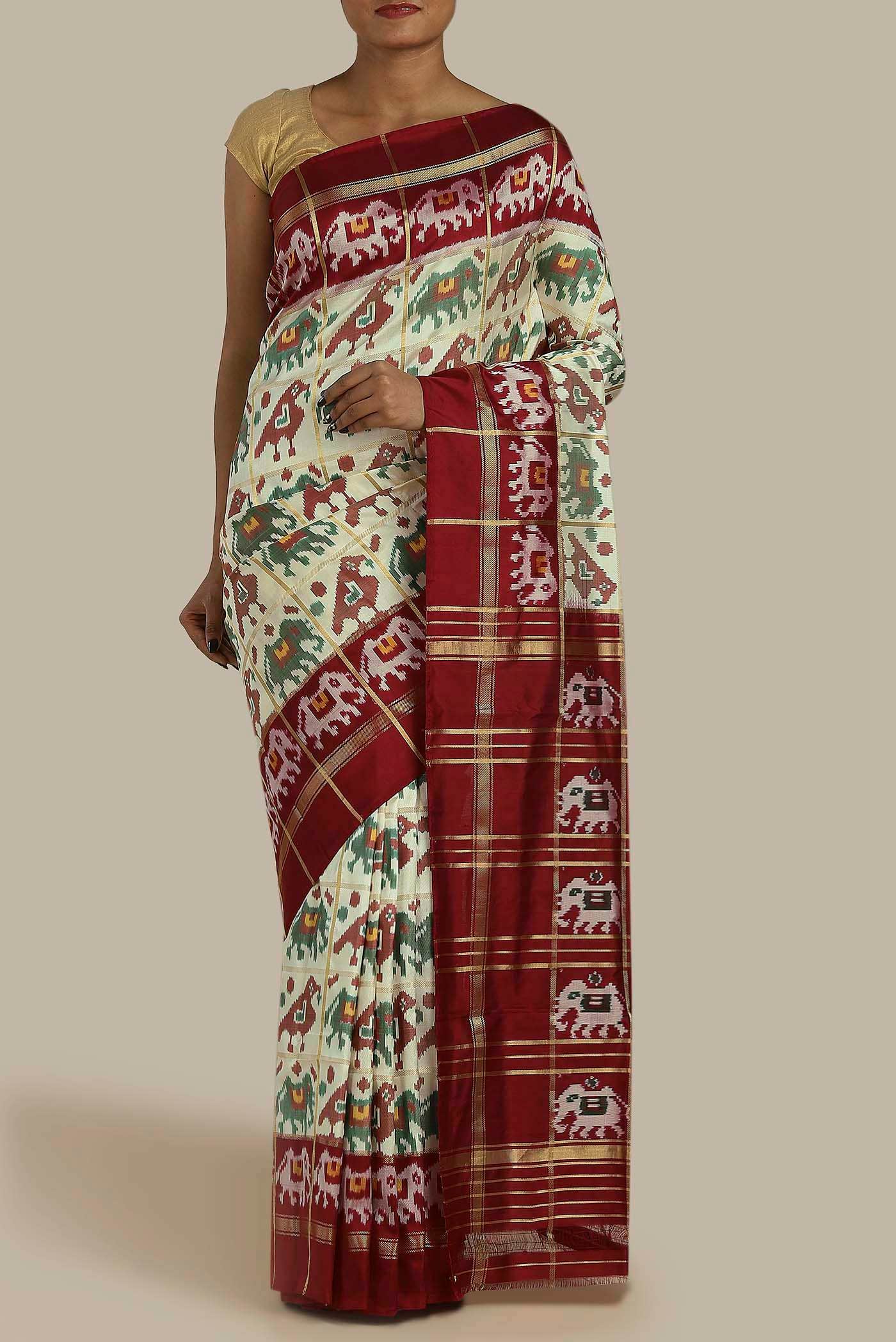 Cream Pochampally Silk Saree