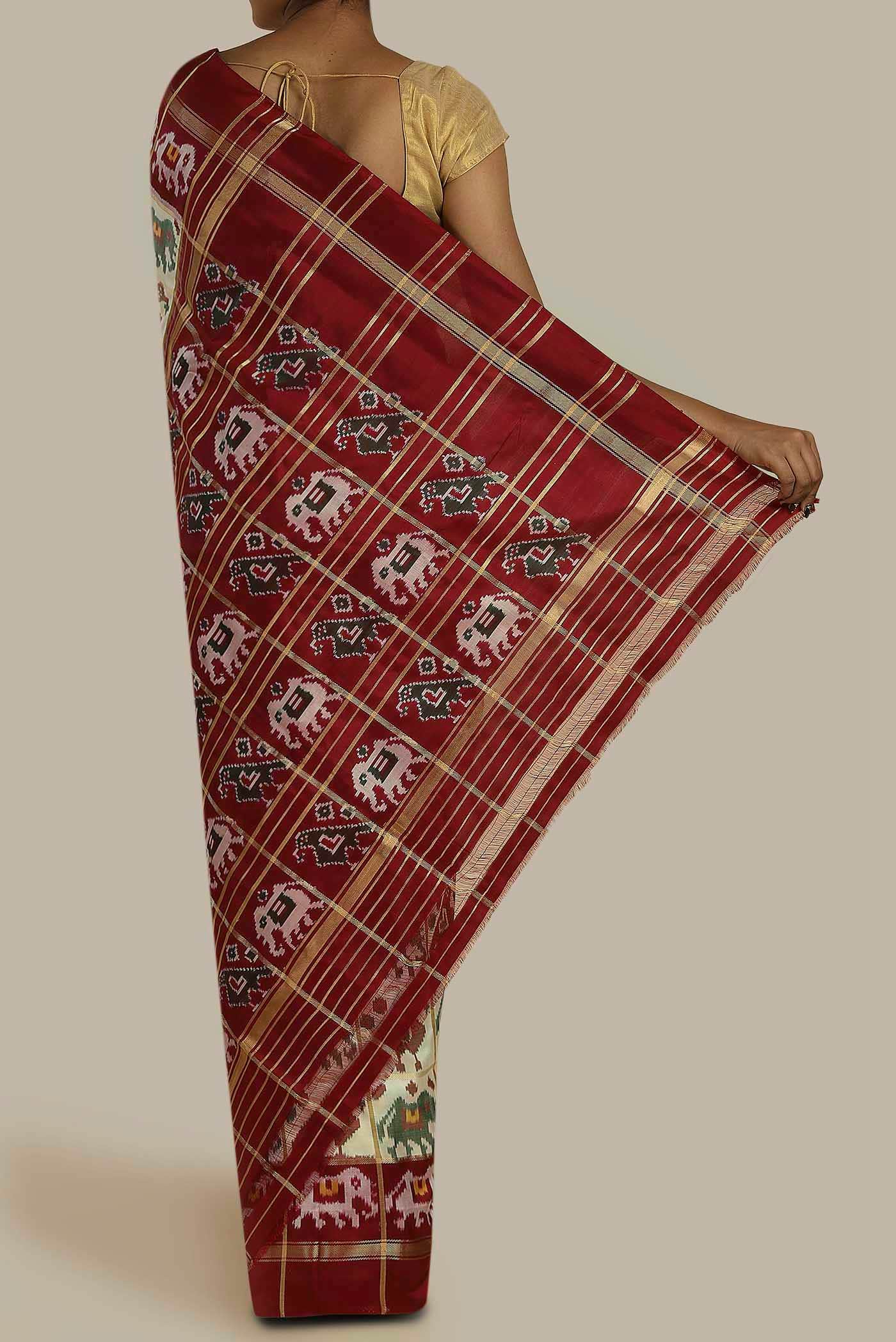 Cream Pochampally Silk Saree
