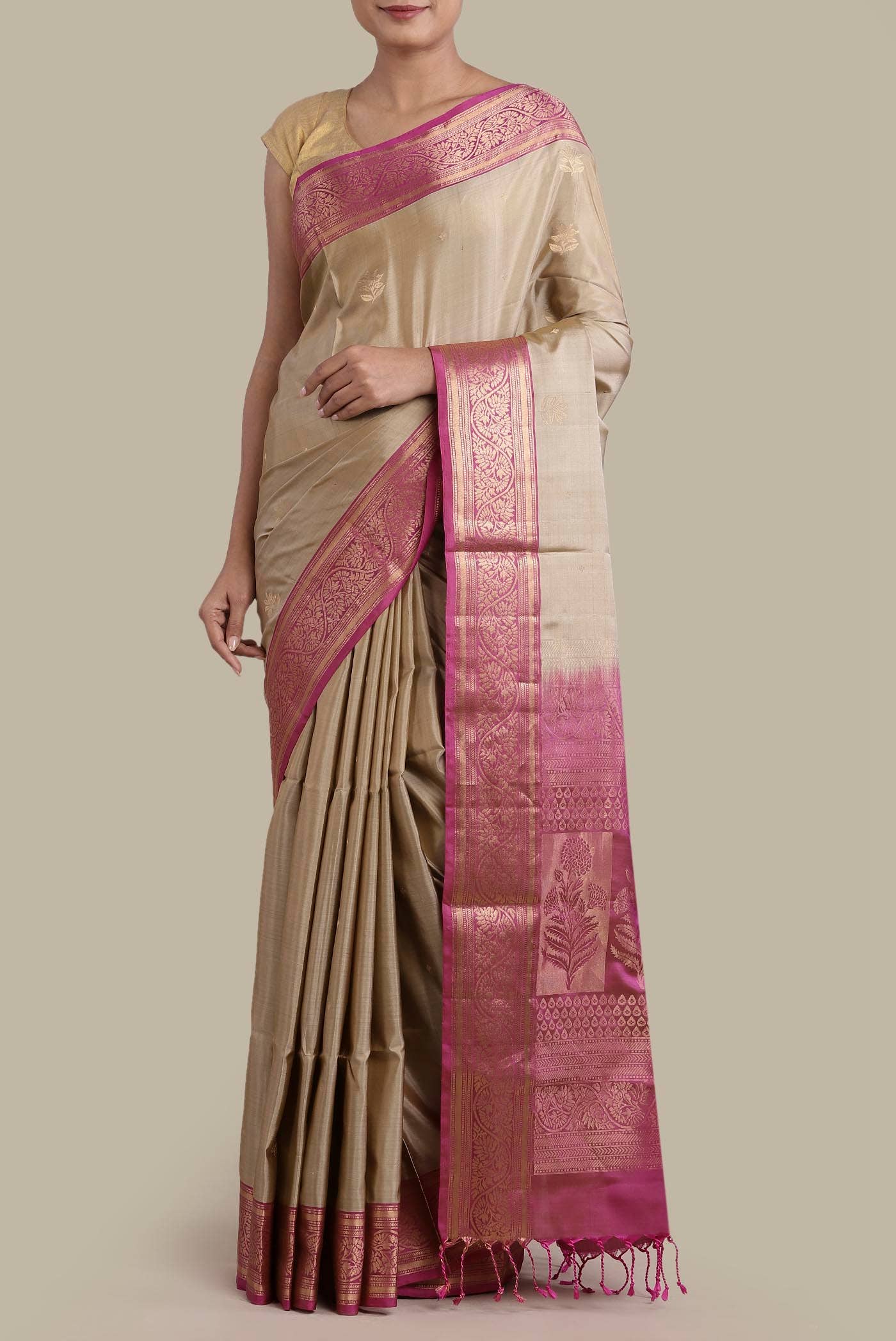 Beige Soft Silk Saree